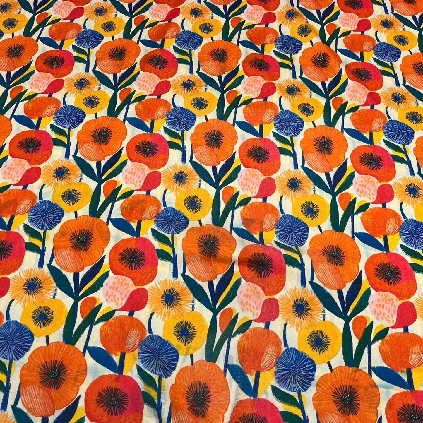 4 Way Stretch Print Spandex Fabric By The Yard Tricot Swim Wear Bikini Abstract Vibrant Bold Multicolor Floral Orange Red Flower