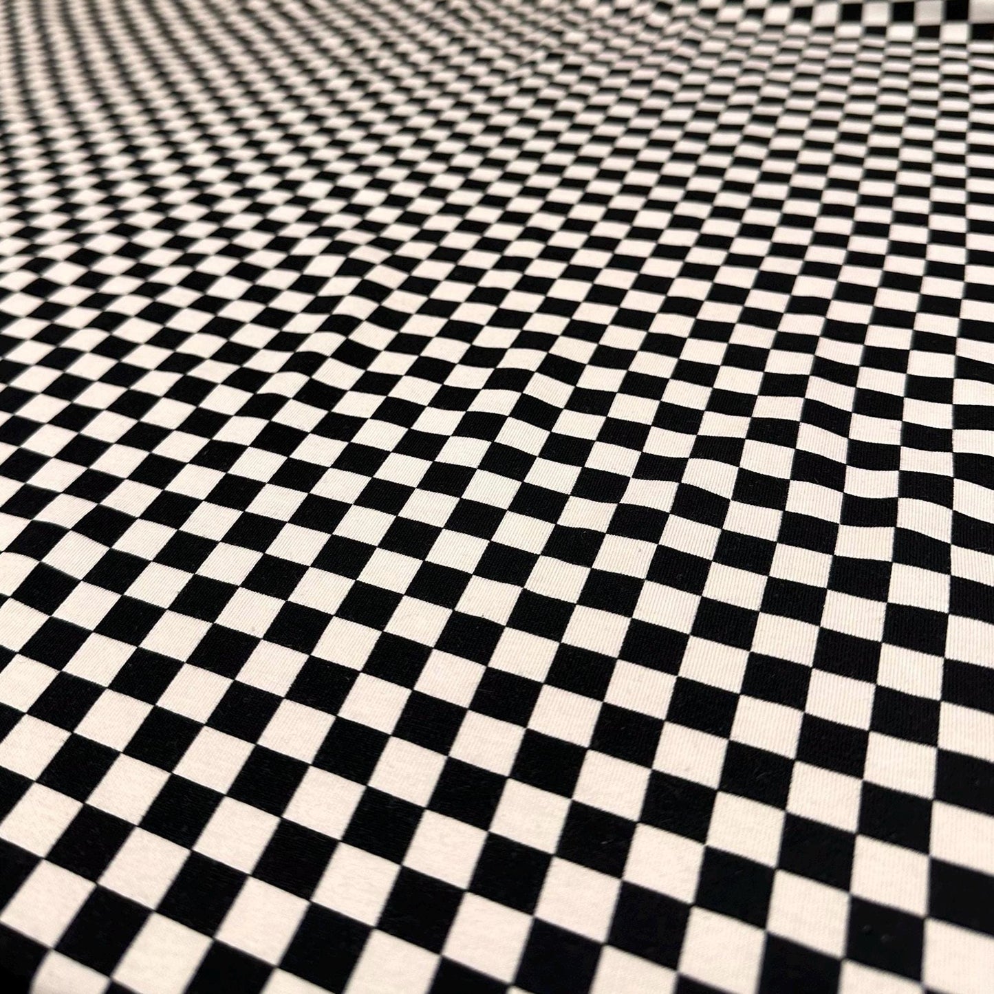 Medium Weight Cotton Spandex Black White Checkered Print Fabric By The Yard Checker Board 170 GSM