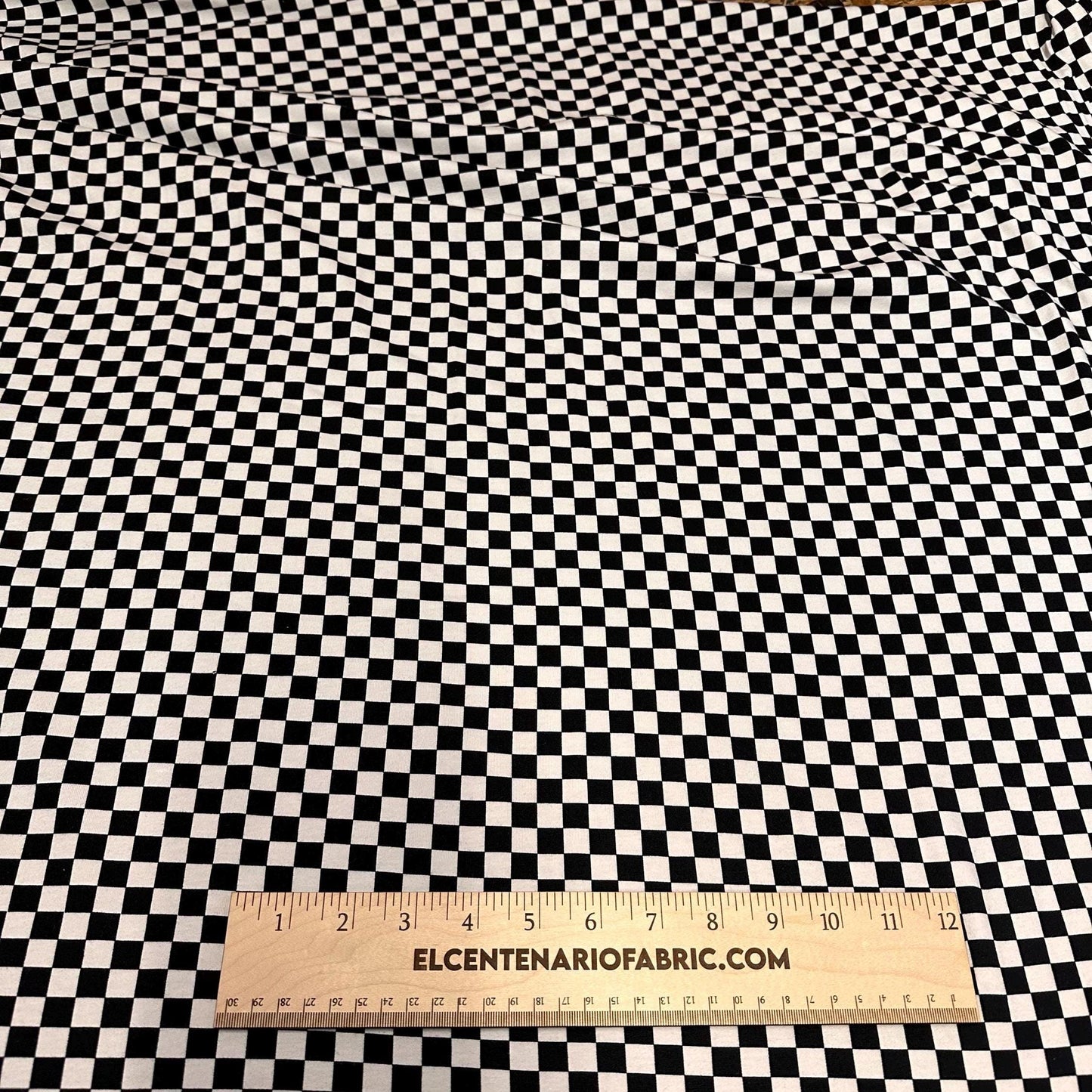 Medium Weight Cotton Spandex Black White Checkered Print Fabric By The Yard Checker Board 170 GSM
