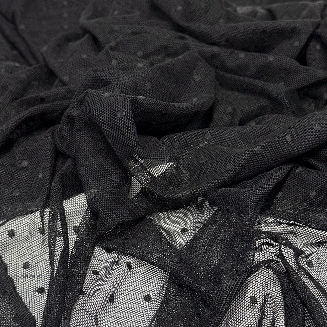 Soft Sheer Power Mesh Net Swiss Dot Polka Dot 4 Way Stretch for Dance, Underwear, Stocking, Lingerie, Intimates Fabric By The Yard