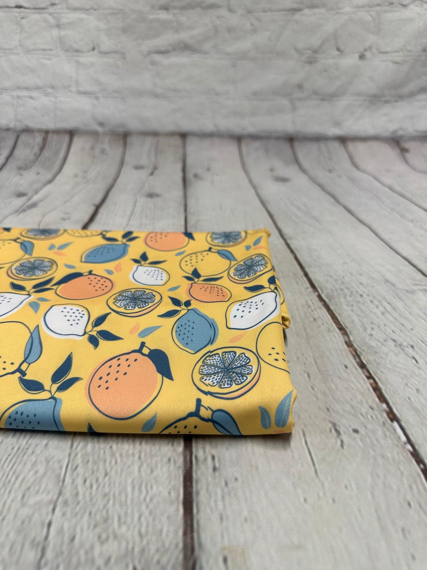 4 Way Stretch Print Spandex Fabric By The Yard Tricot Swim Wear Bikini Abstract Fruit Boho Floral Lemon 280 GSM