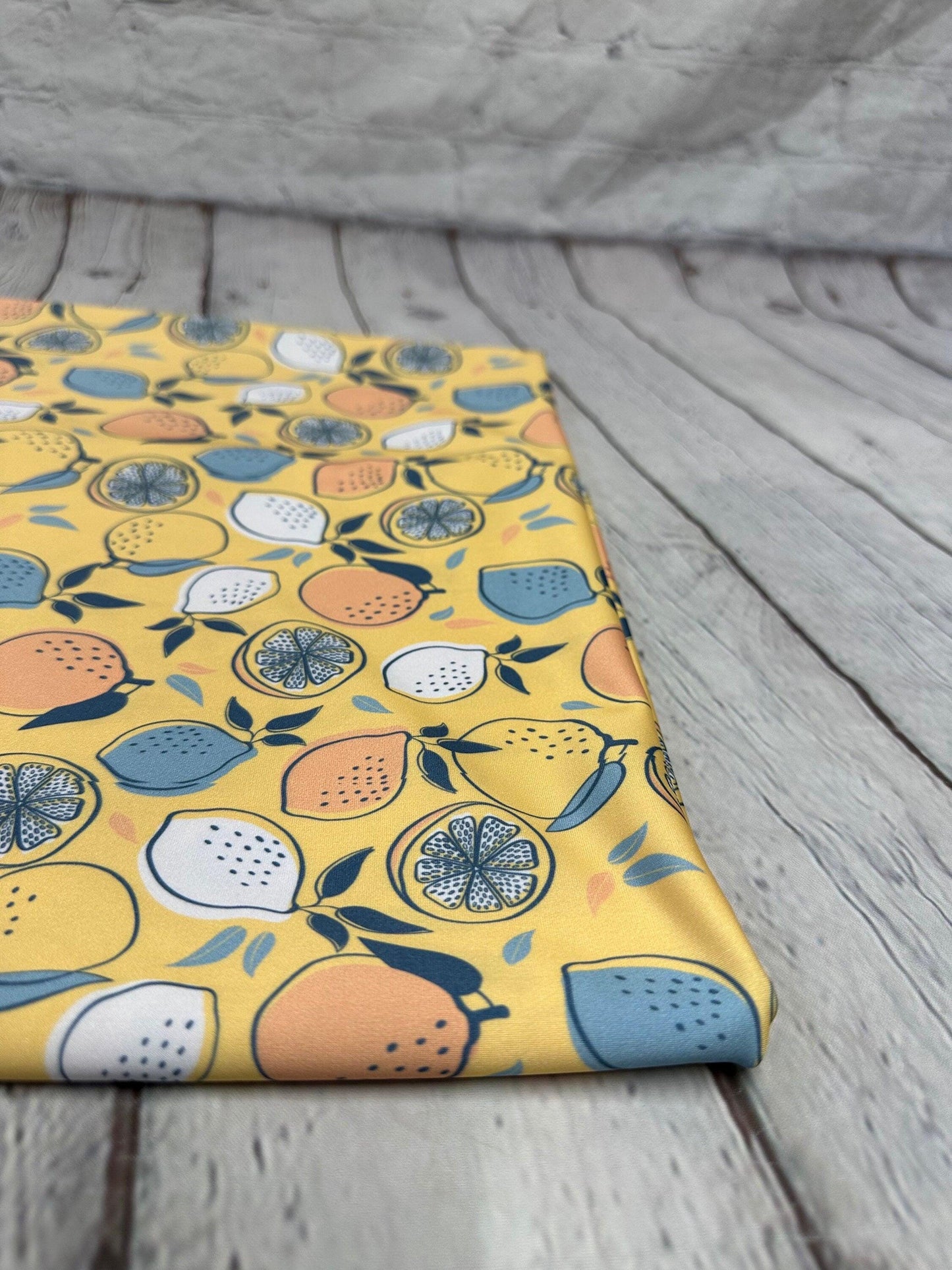 4 Way Stretch Print Spandex Fabric By The Yard Tricot Swim Wear Bikini Abstract Fruit Boho Floral Lemon 280 GSM