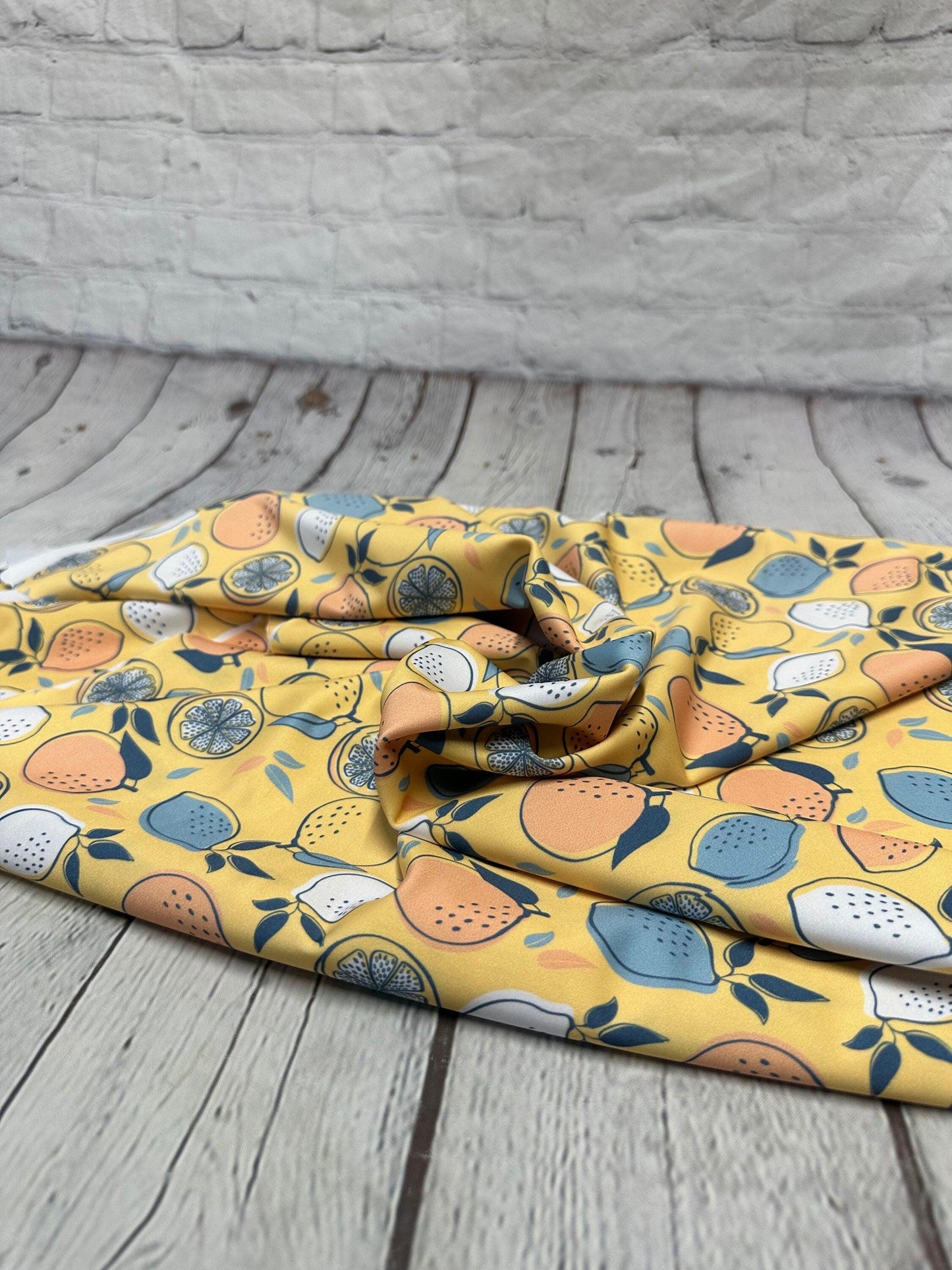 4 Way Stretch Print Spandex Fabric By The Yard Tricot Swim Wear Bikini Abstract Fruit Boho Floral Lemon 280 GSM