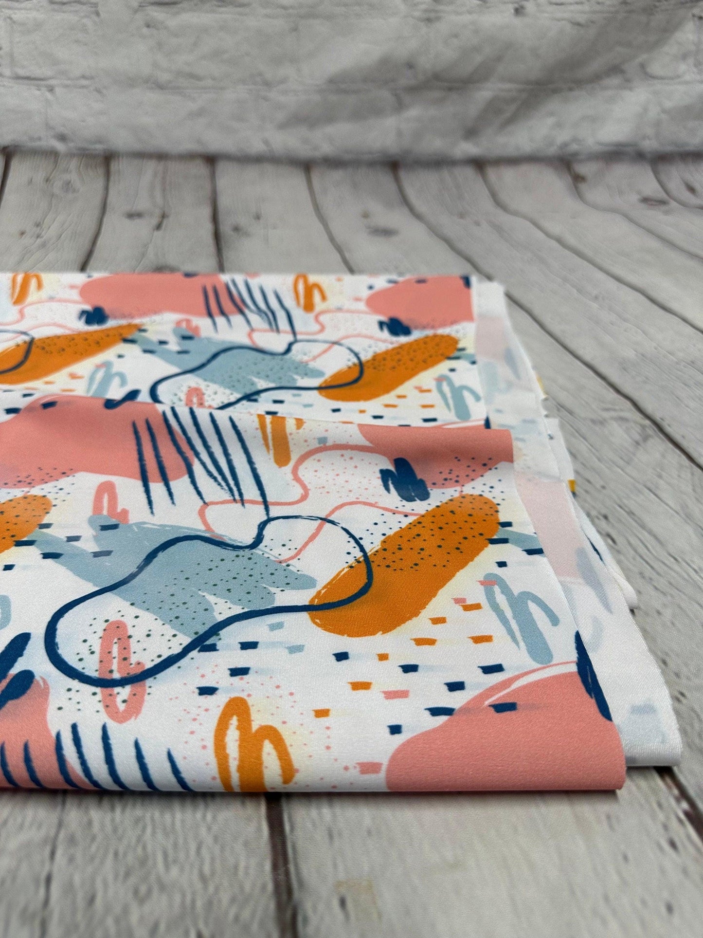 4 Way Stretch Print Spandex Fabric By The Yard Tricot Swim Wear Bikini Abstract Shape Geometric Sage Coral Boho 280 GSM