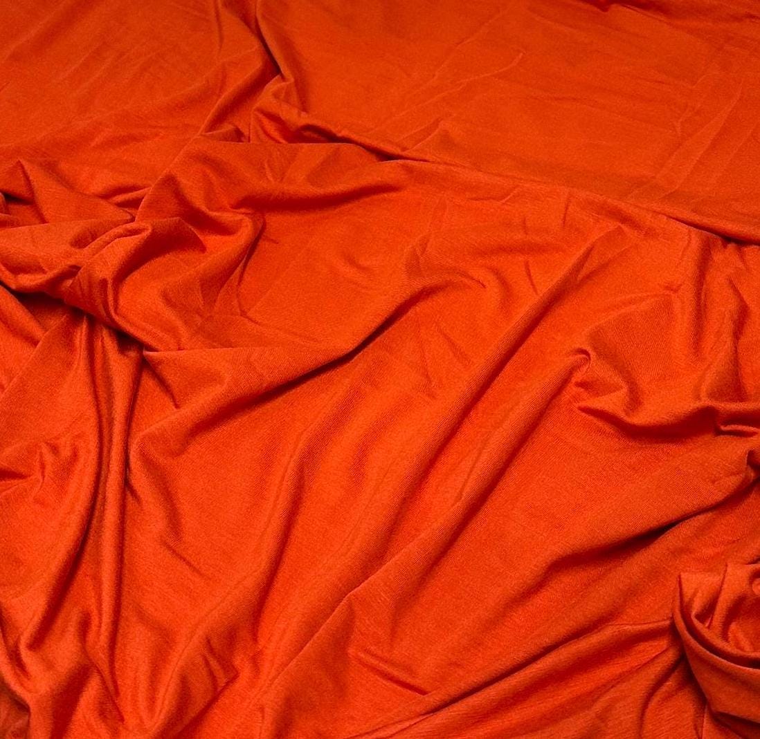 New Colors! 4-Way Stretch Bamboo Fabric| Soft Bamboo Spandex | Fabric By The Yard | For Dresses, Cardigans and Blouses | Orange Rust Color
