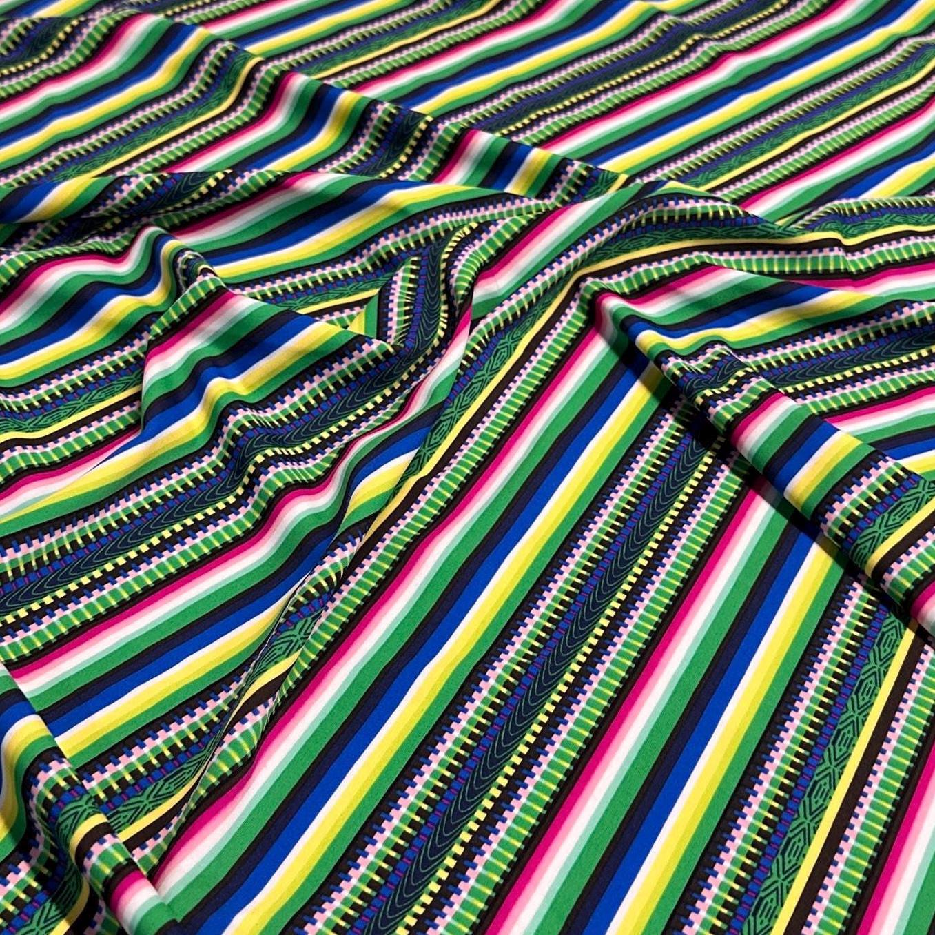 4 Way Stretch Print Nylon Spandex Fabric By The Yard Tricot Swim Wear Bikini Active Wear Multi Color Stripe Geometric Green Blue Rustic