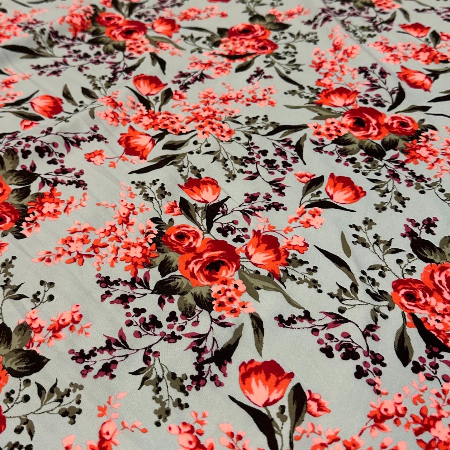 4 Way Stretch Print Nylon Spandex Fabric By The Yard Tricot Swim Wear Bikini Active Wear Rose Floral Carnation Soft Blue Red Flower