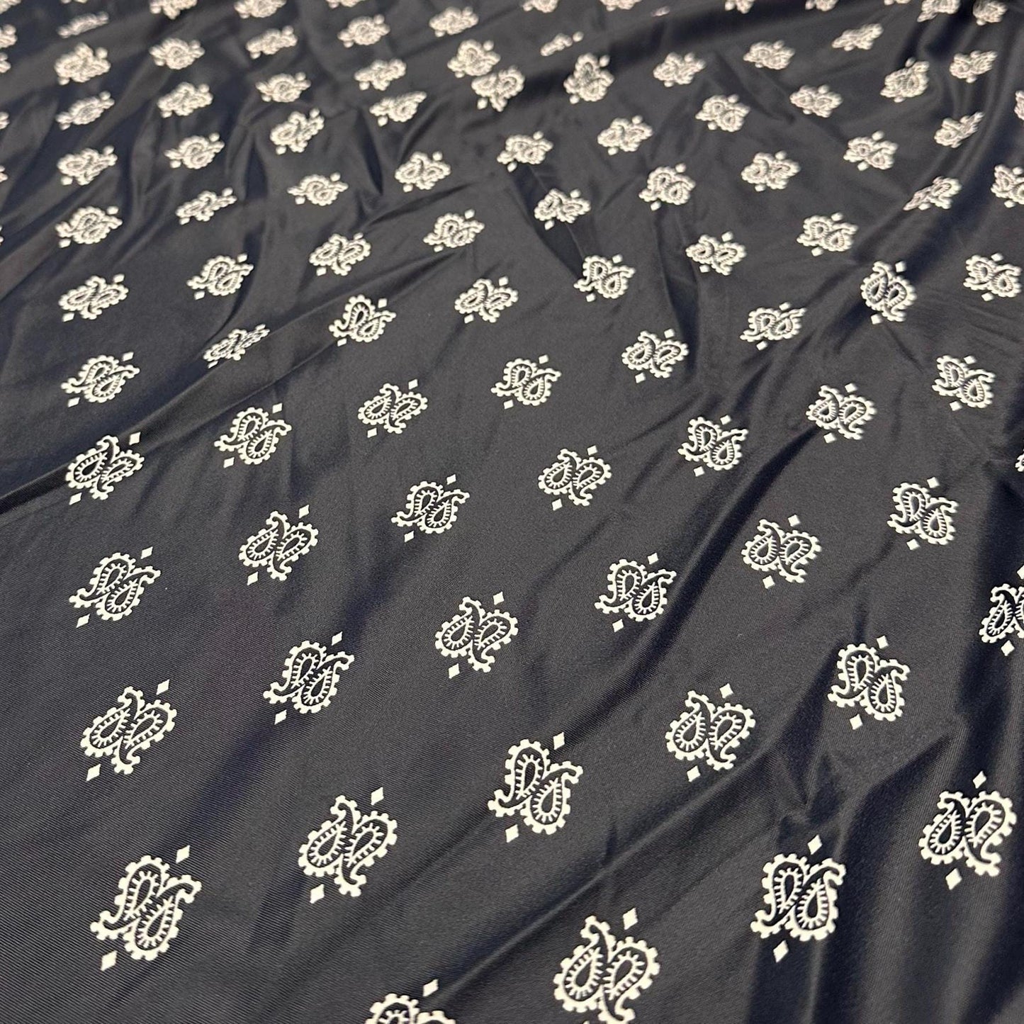 4 Way Stretch Print Nylon Spandex Fabric By The Yard Tricot Swim Wear Bikini Active Wear Black Paisley Print Bandanna
