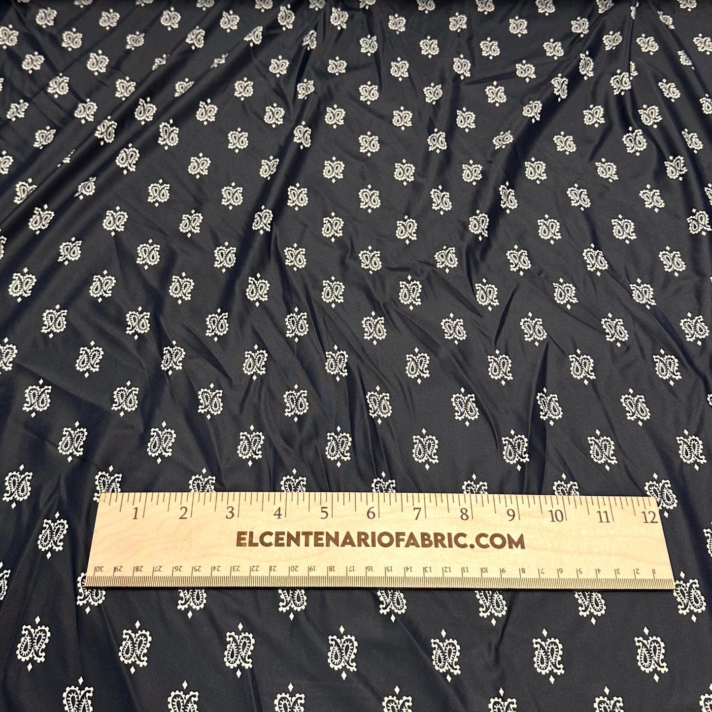 4 Way Stretch Print Nylon Spandex Fabric By The Yard Tricot Swim Wear Bikini Active Wear Black Paisley Print Bandanna