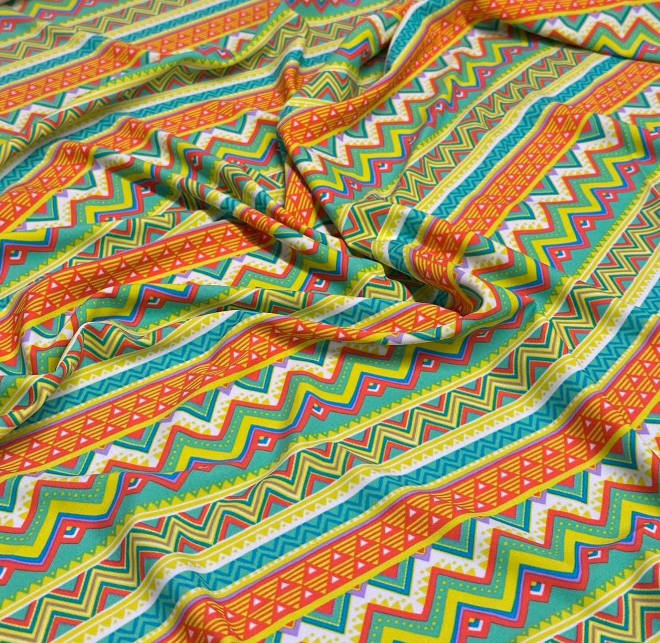 4 Way Stretch Print Nylon Spandex Fabric By The Yard Tricot Swim Wear Bikini Active Wear Multi Color Stripe Geometric Lime