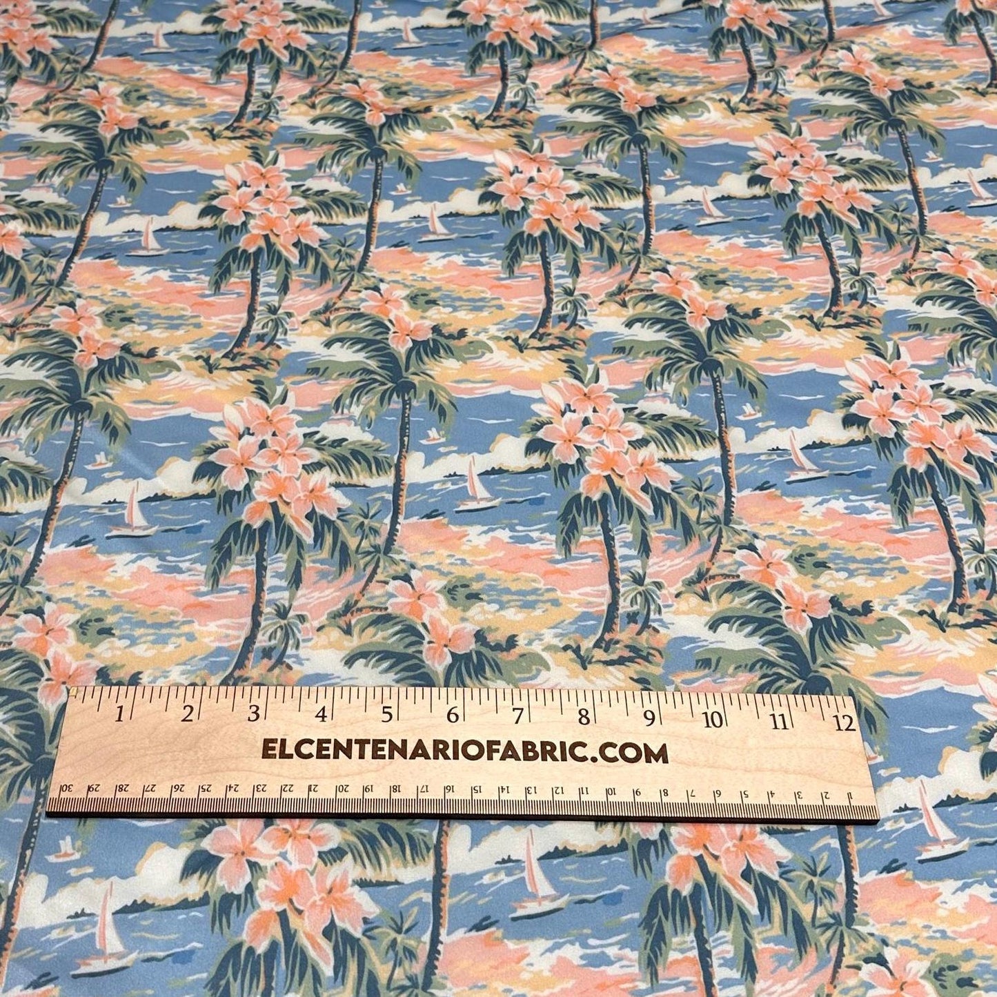 4 Way Stretch Print Spandex Fabric By The Yard Tricot Swim Wear Bikini Tropical Coral Palm Tree Ocean Leaves 280 GSM