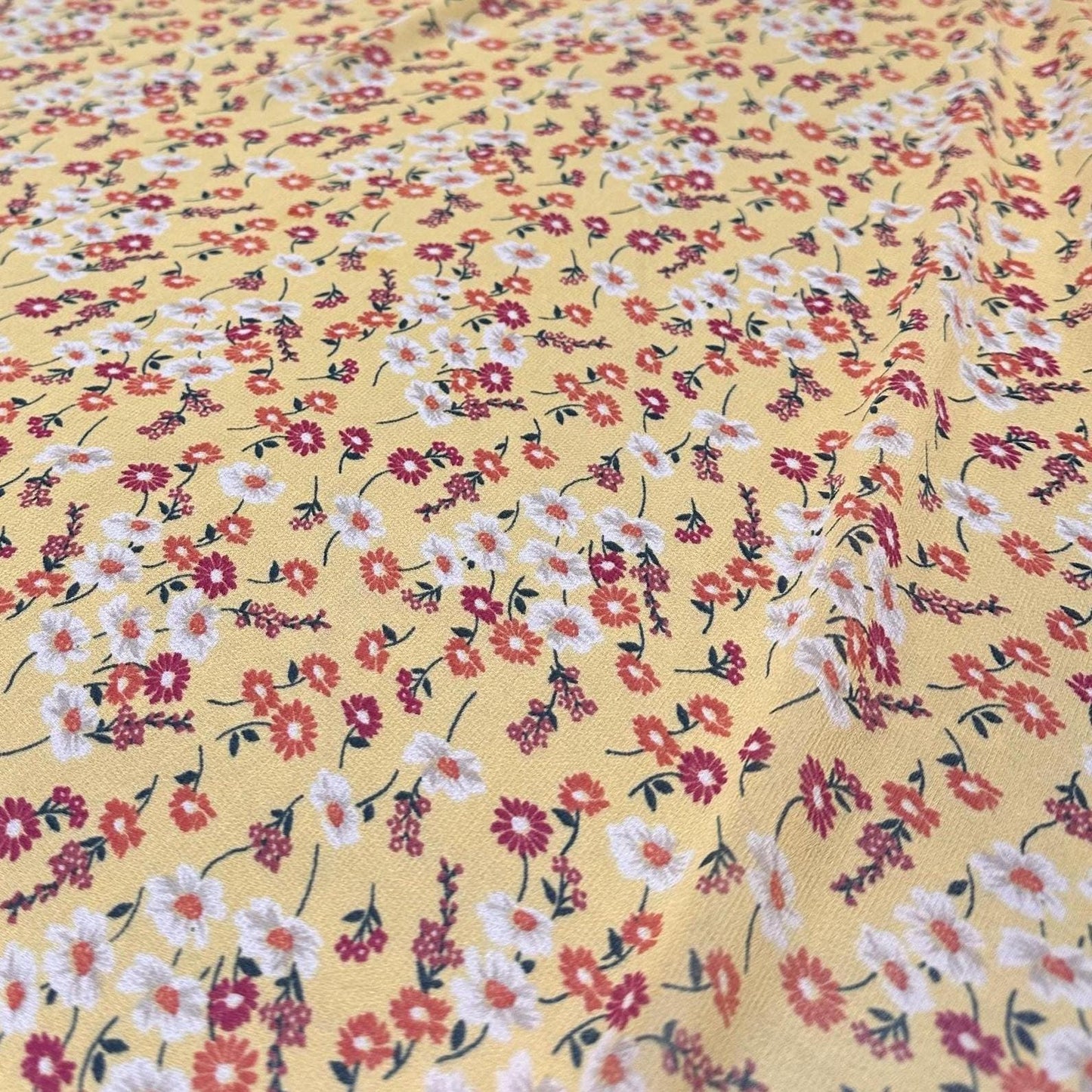 Polyester Chiffon Woven Print Fabric By The Yard Small Mini Yellow Summer Floral Print