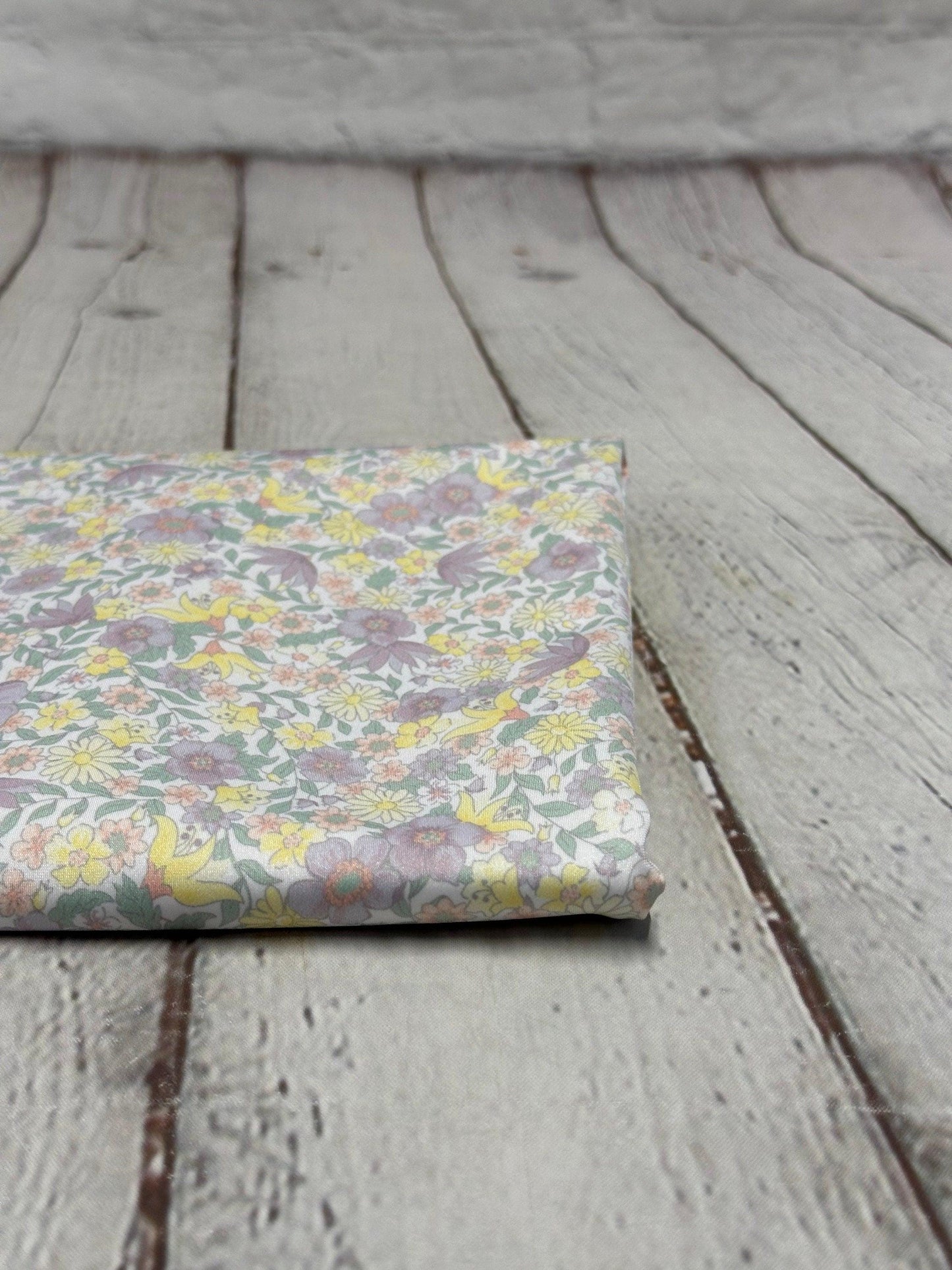 4 Way Stretch Tricot Print Spandex Fabric By The Yard Tricot Swim Wear Bikini Soft Pastel Small Ditsy Flower Foral Lilac Yellow Daisy