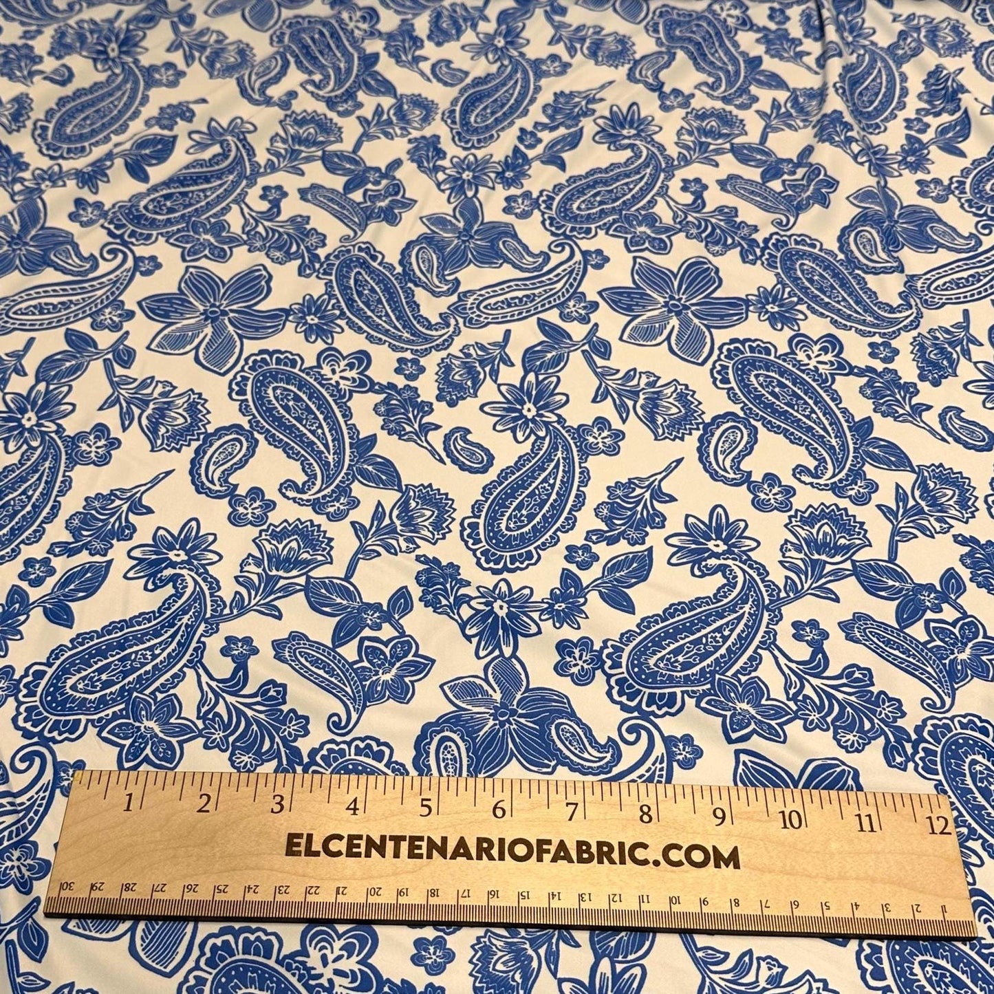 4 Way Stretch Print Nylon Spandex Fabric By The Yard Tricot Swim Wear Bikini Active Wear Paisley Shapes Floral Flower Blue Red