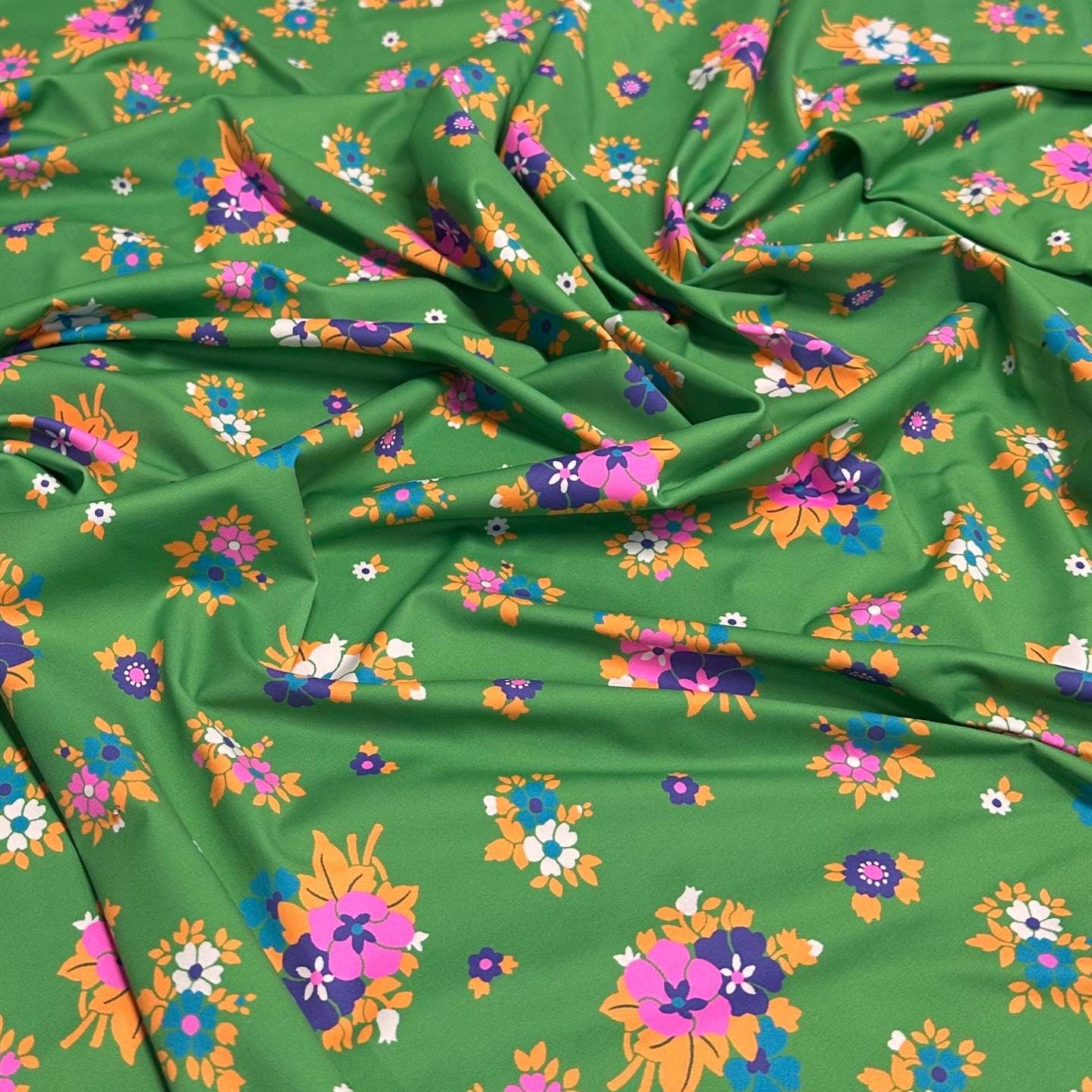 4 Way Stretch Print Nylon Spandex Fabric By The Yard Tricot Swim Wear Bikini Active Wear Green Multi color Flower Floral