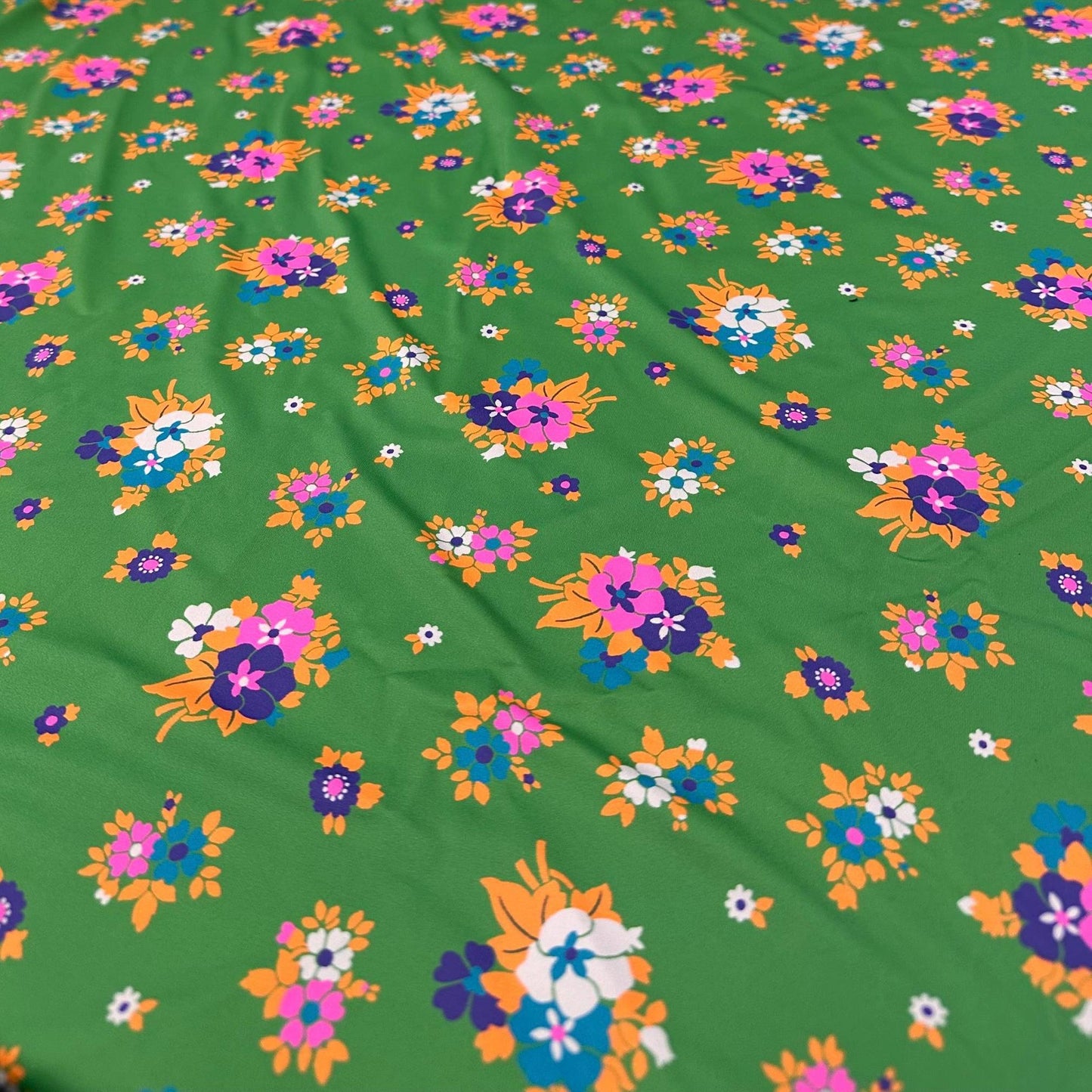 4 Way Stretch Print Nylon Spandex Fabric By The Yard Tricot Swim Wear Bikini Active Wear Green Multi color Flower Floral