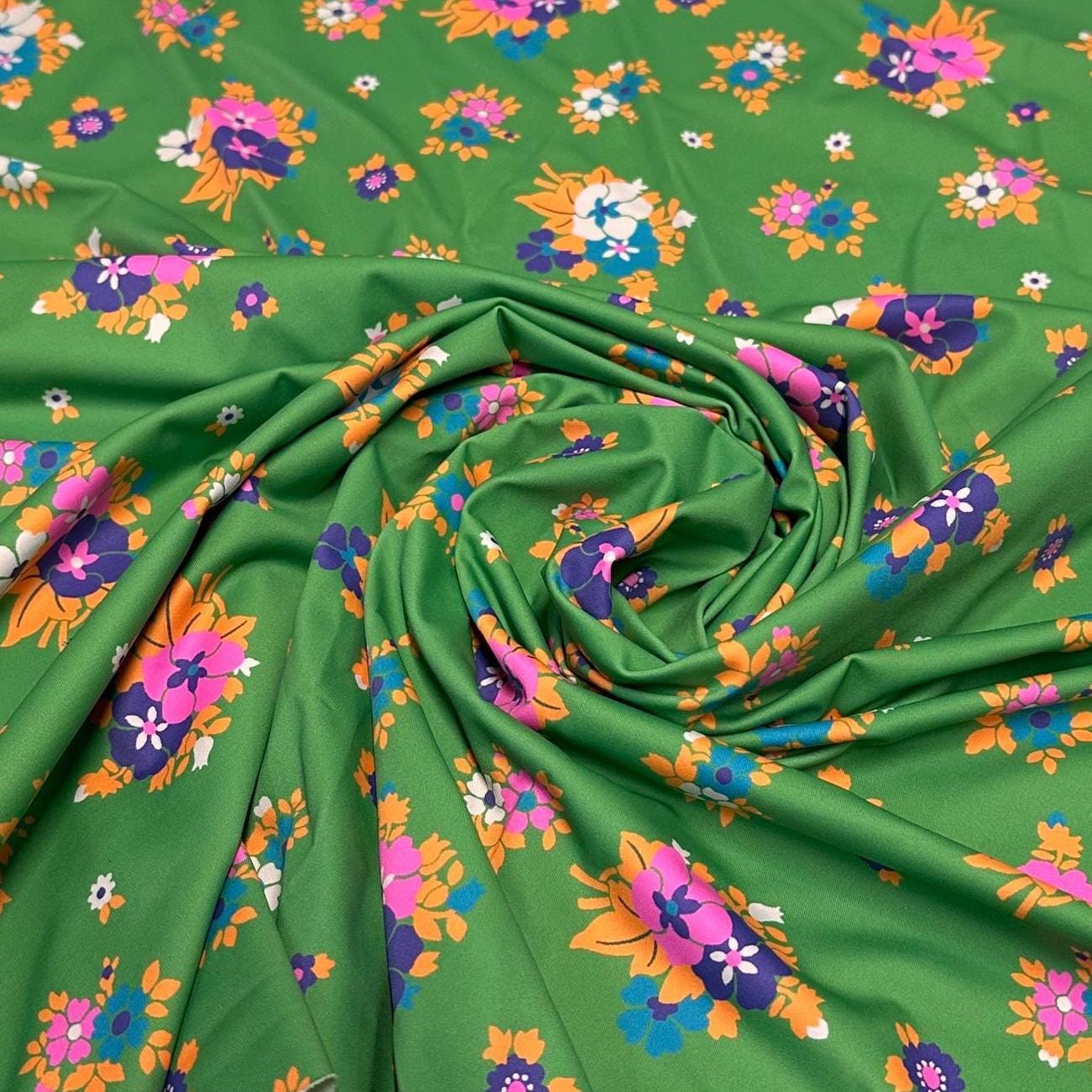 4 Way Stretch Print Nylon Spandex Fabric By The Yard Tricot Swim Wear Bikini Active Wear Green Multi color Flower Floral