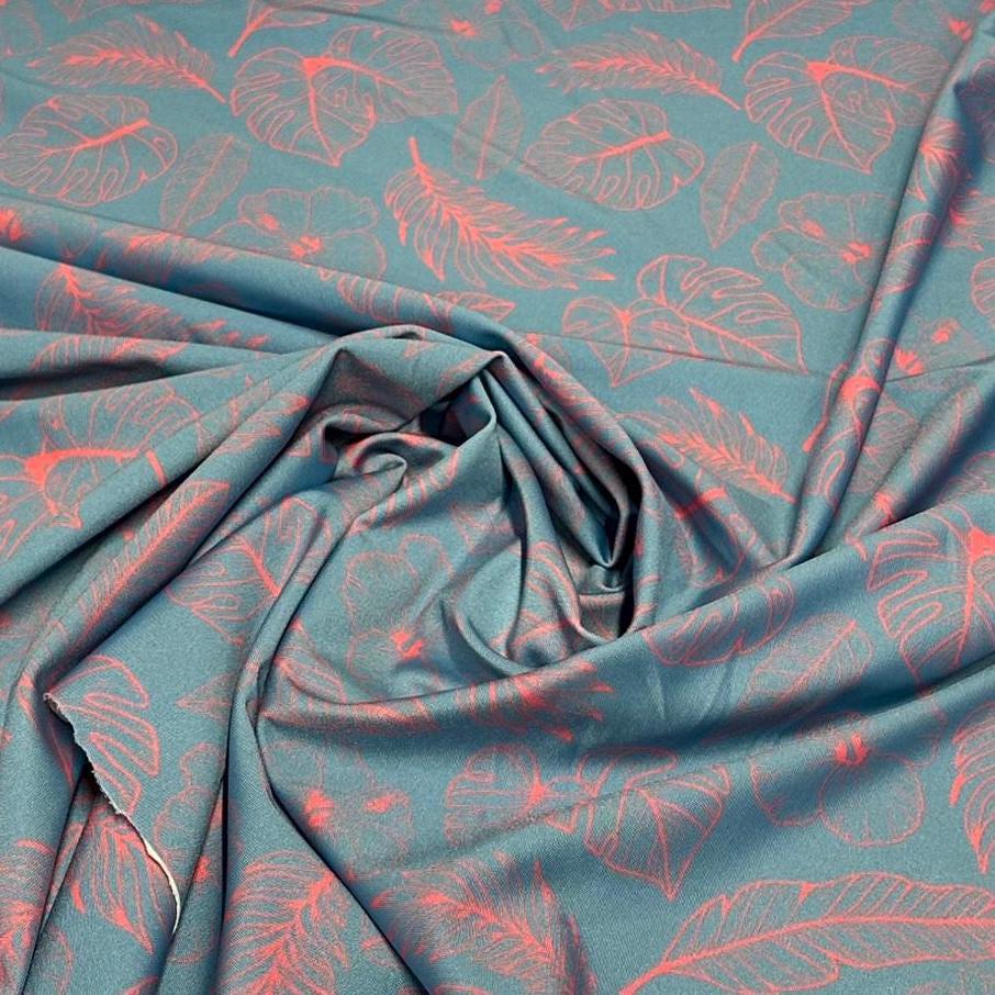 4 Way Stretch Print Spandex Fabric By The Yard Tricot Swim Wear Bikini Tropical Teal Green Mauve Floral Hawaii