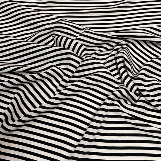 100% Silk Crepe De Chine CDC Stripe Silk Fabric By The Yard Black White 45 inch