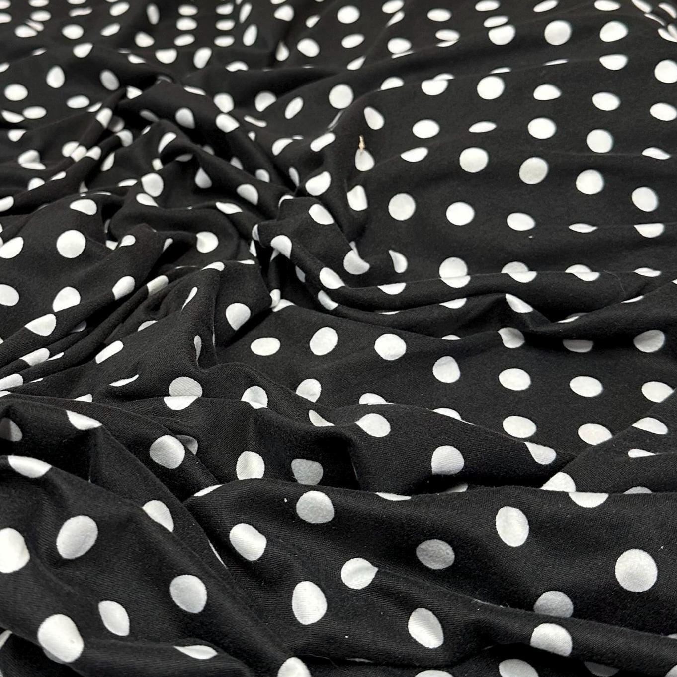 DBP Double Brushed Poly Spandex DTY Print Black White Polka Dot Swiss Dot Print By The Yard