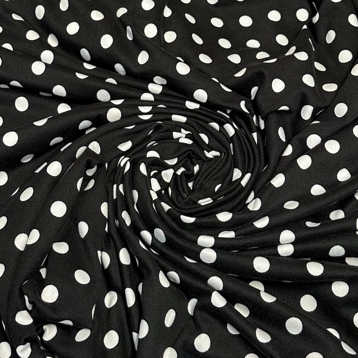 DBP Double Brushed Poly Spandex DTY Print Black White Polka Dot Swiss Dot Print By The Yard