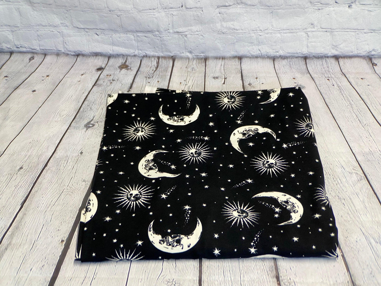 Heavy Weight Cotton Spandex Gothic Skull Crescent Moon Print Fabric By The Yard 240 GSM