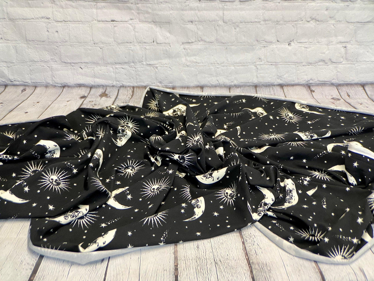 Heavy Weight Cotton Spandex Gothic Skull Crescent Moon Print Fabric By The Yard 240 GSM