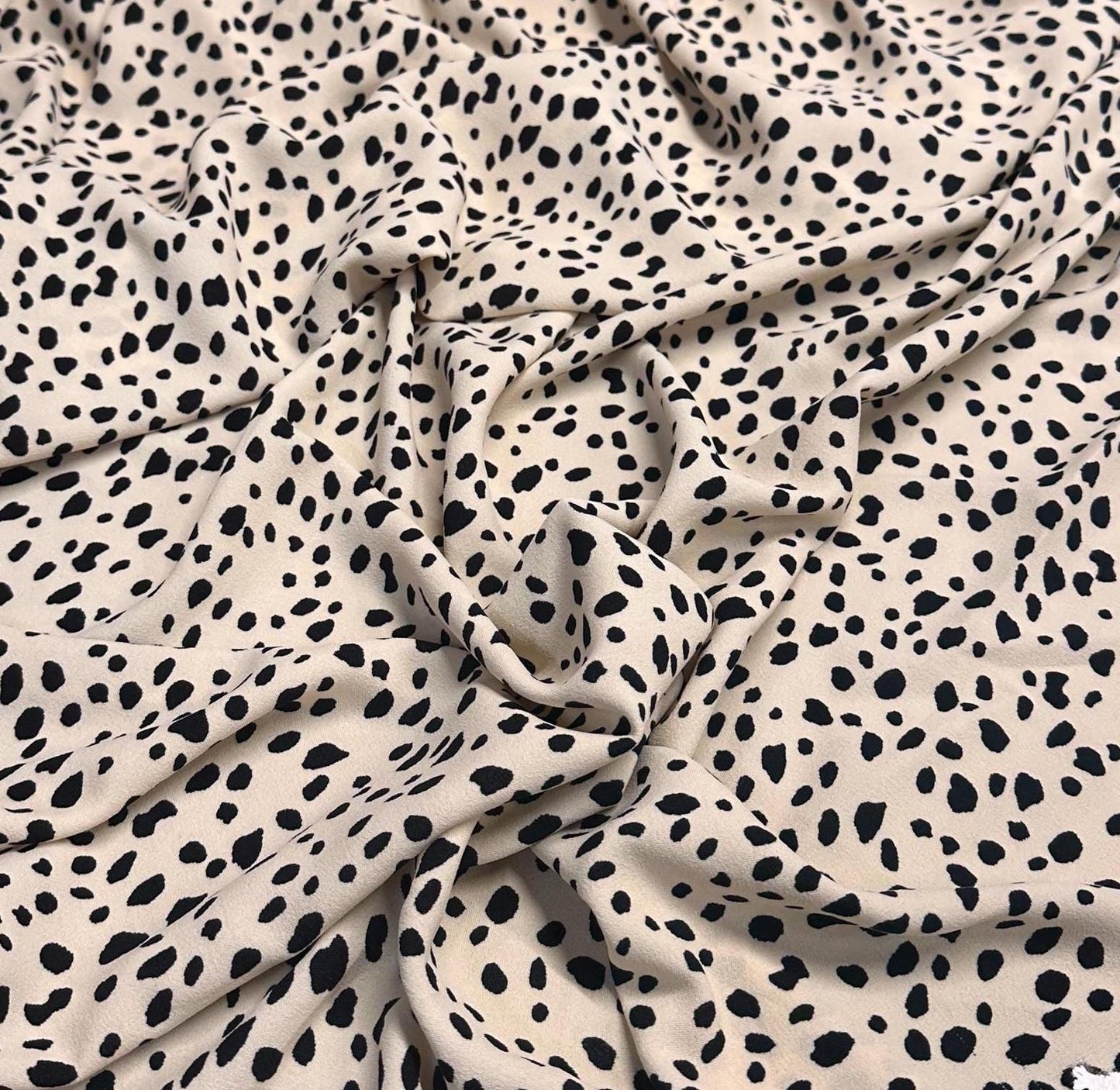 Airflow Woven Print Fabric By The Yard Nuetral Dots Cream Black