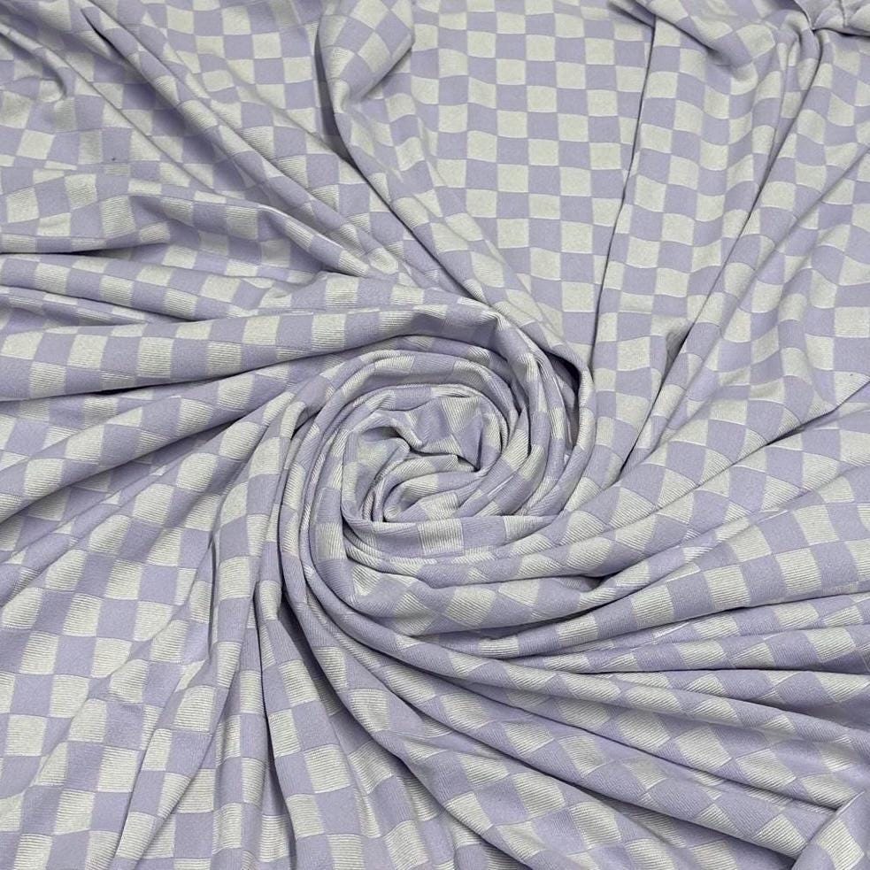 4 Way Stretch Print Nylon Spandex Fabric By The Yard Swim Wear Bikini Active Wear Lavender Checkered Speed Check