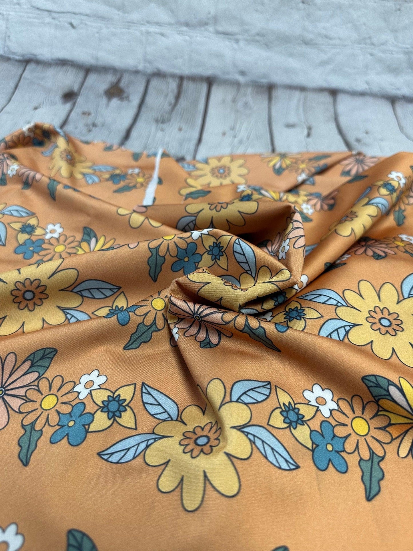 4 Way Stretch Print Nylon Spandex Fabric By The Yard Tricot Swim Wear Bikini Active Wear Boho Abstract Floral 70s Retro Vintage Rust 280 GSM