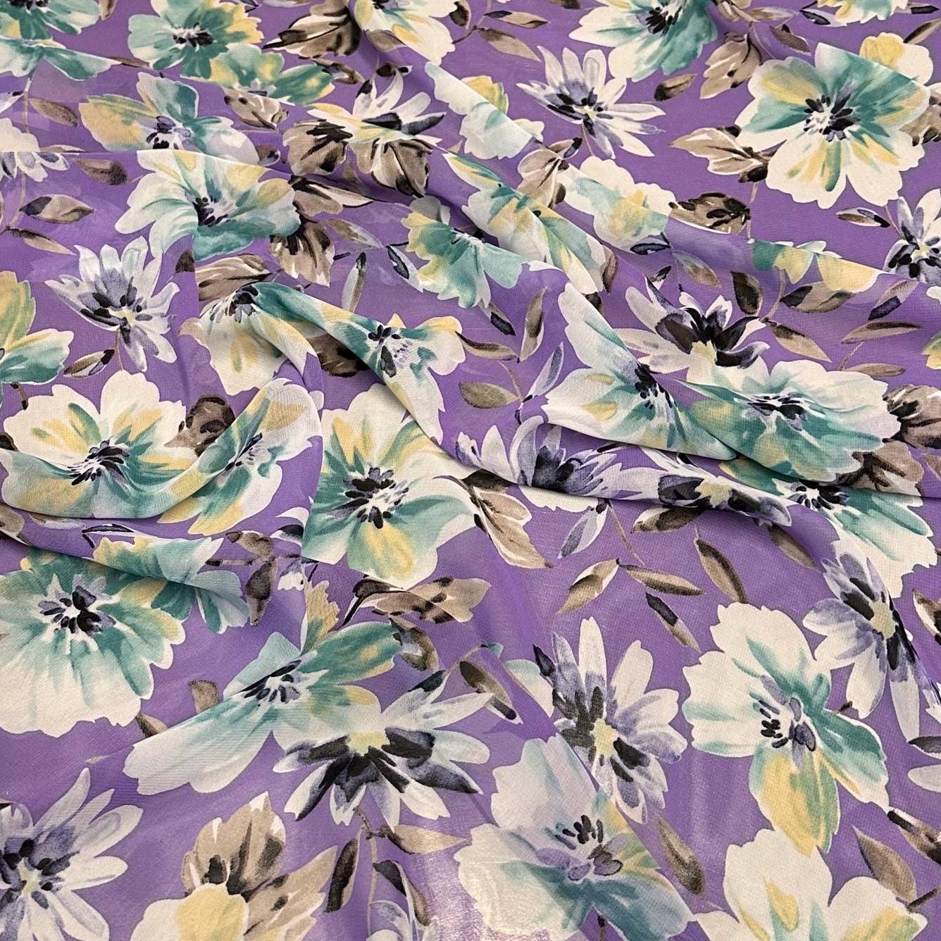 Polyester Chiffon Woven Print Fabric By The Yard Purple Flower Summer Floral Print Summer Flowy Dress