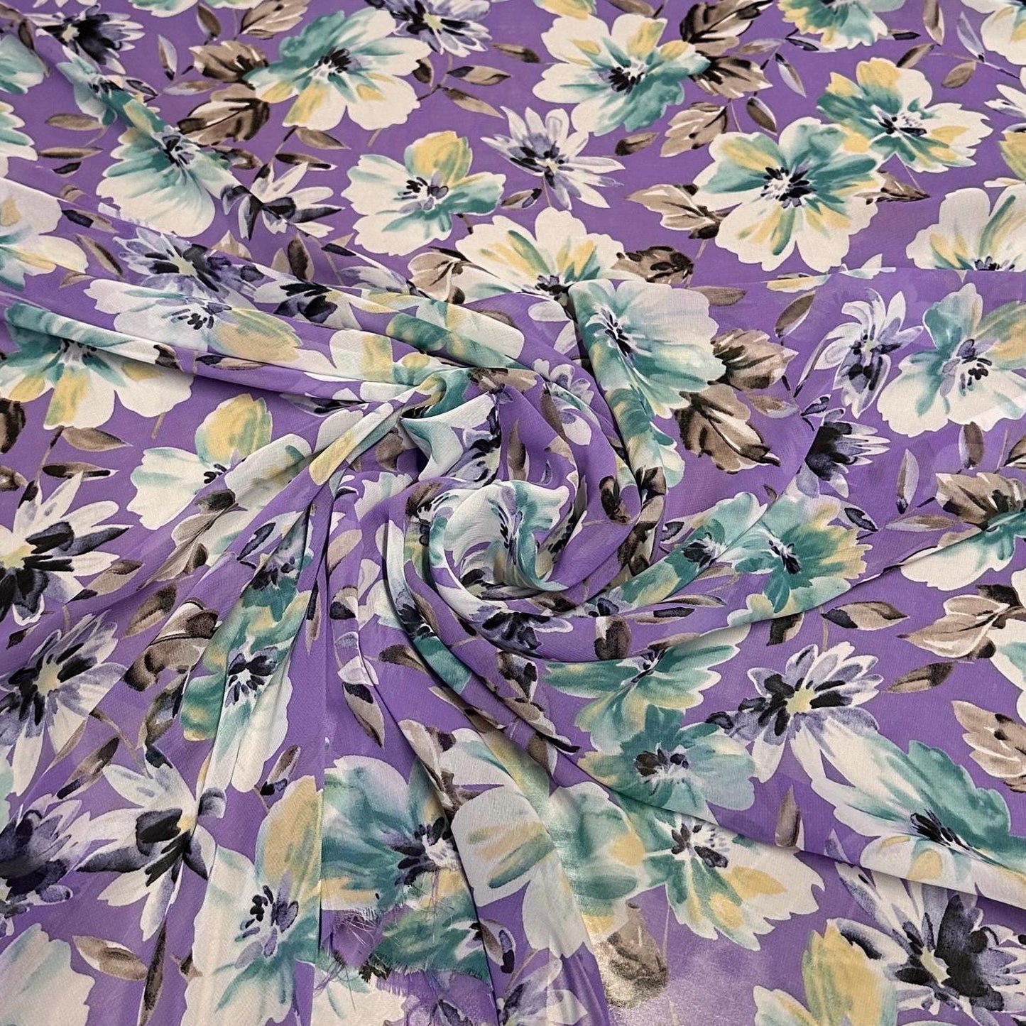 Polyester Chiffon Woven Print Fabric By The Yard Purple Flower Summer Floral Print Summer Flowy Dress