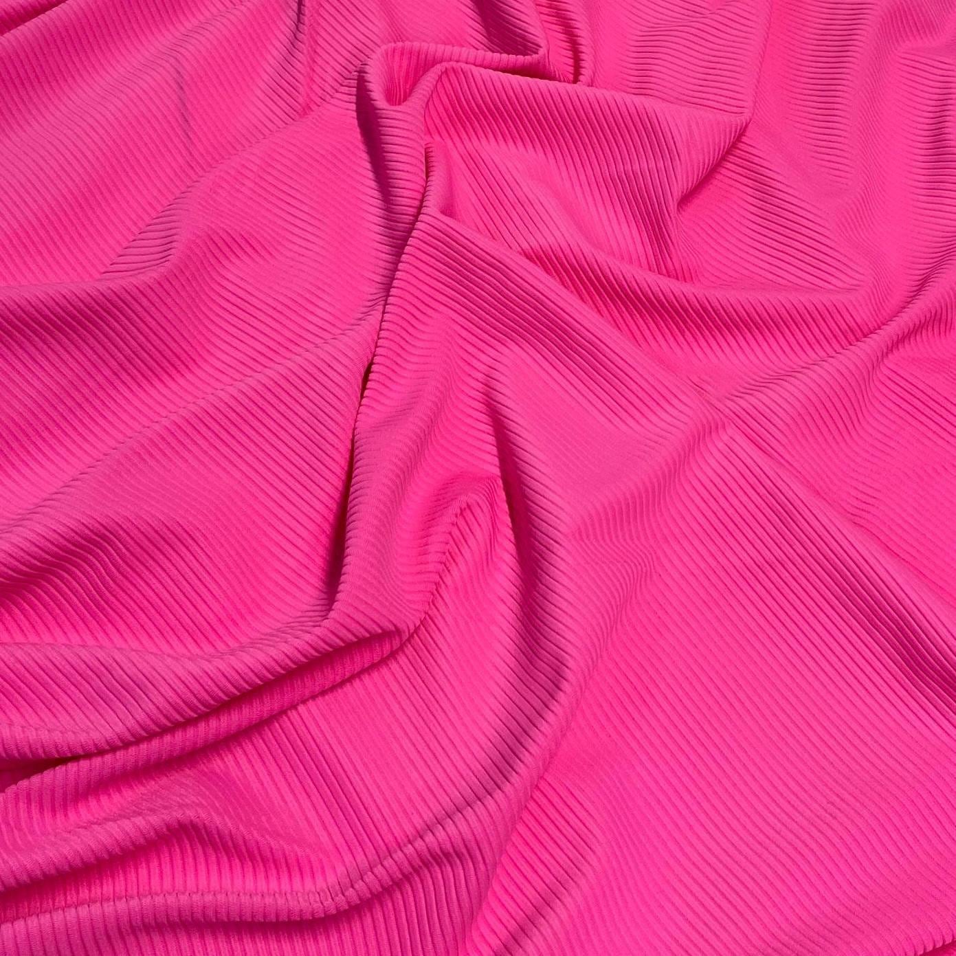 Premium 4-Way Stretch Ribbed Nylon Spandex Fabric for Swimwear Fabric By The Yard Hot Pink