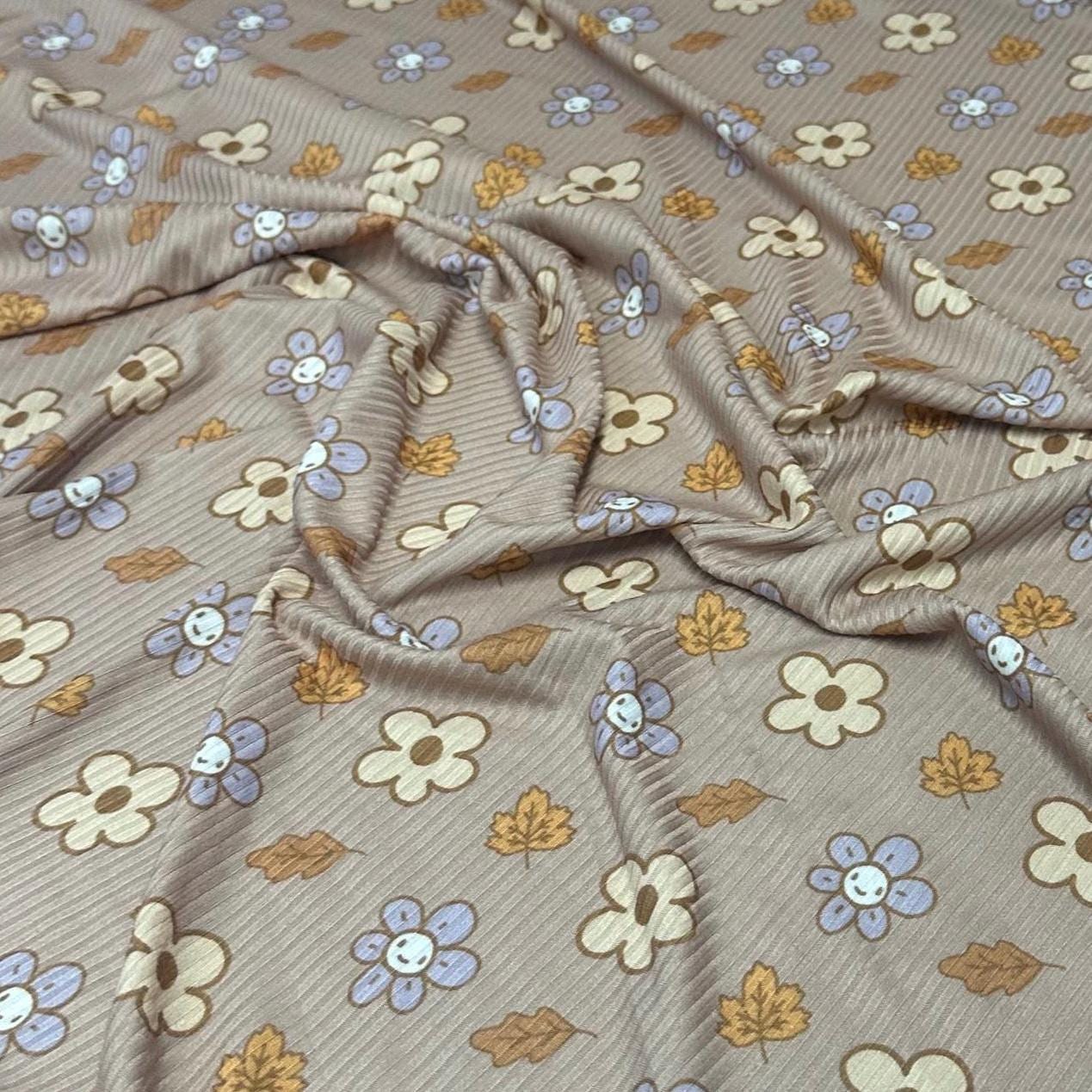 DBP 4x2 Rib Double Brushed Poly Spandex Print Vintage Floral Boho 60s 70s 80s Print By The Yard