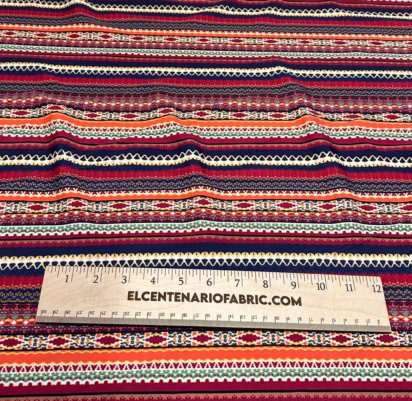 4 Way Stretch Print Nylon Spandex Fabric By The Yard Tricot Swim Wear Bikini Active Wear Multi Color Stripe Geometric Rust Navy Rustic