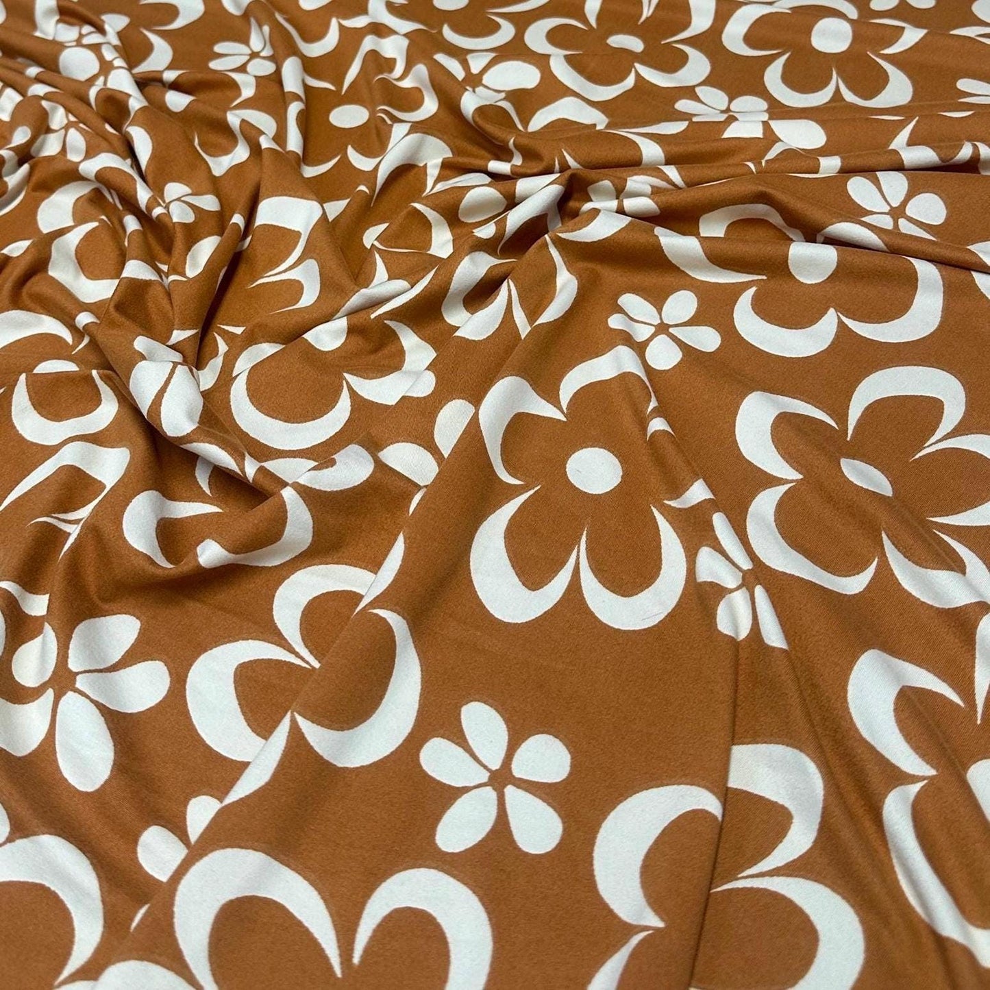 DBP Double Brushed Poly Spandex Floral Groovy 70s Print Funky Fabric By The Yard