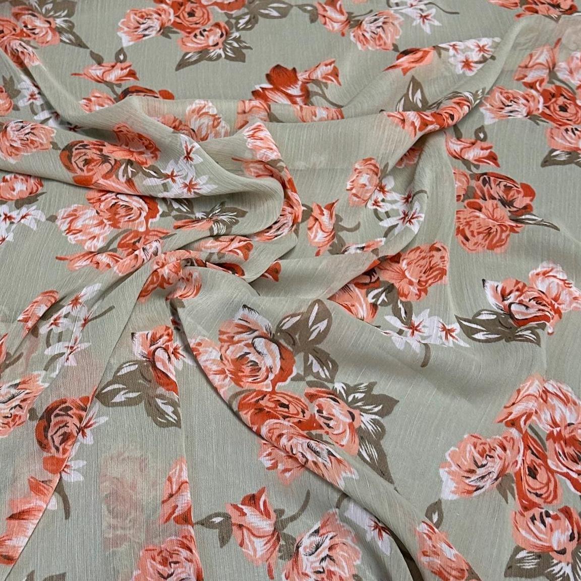 Polyester Chiffon Woven Print Fabric By The Yard Sage Flower Summer Floral Print Summer Flowy Dress