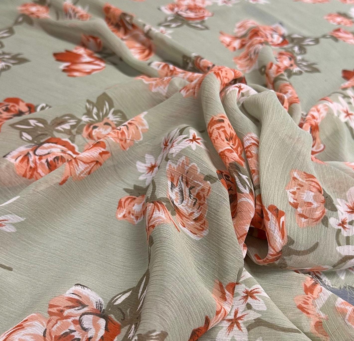 Polyester Chiffon Woven Print Fabric By The Yard Sage Flower Summer Floral Print Summer Flowy Dress