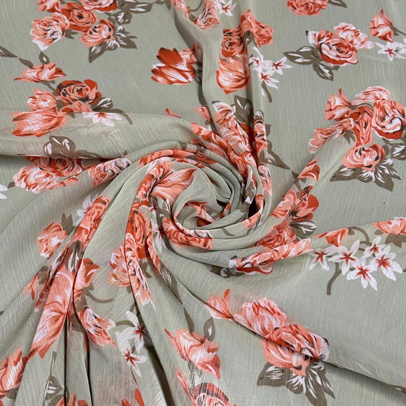 Polyester Chiffon Woven Print Fabric By The Yard Sage Flower Summer Floral Print Summer Flowy Dress