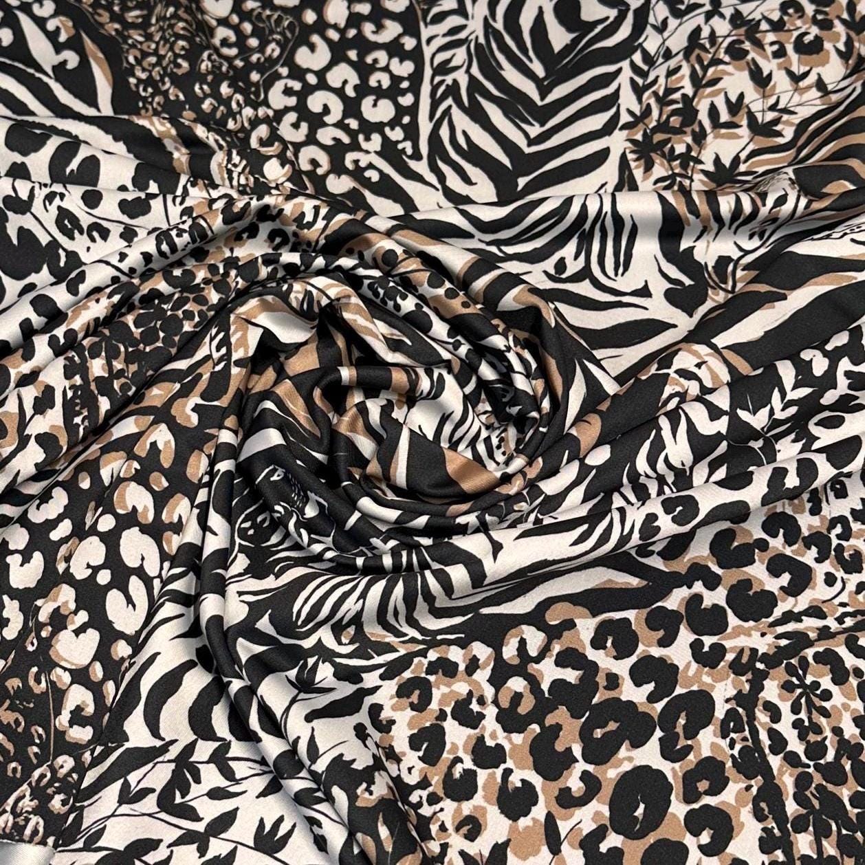 4 Way Stretch Print Nylon Spandex Fabric By The Yard Tricot Swim Wear Bikini Active Wear Brown Cheetah Zebra Leopard Animal Print 280 GSM