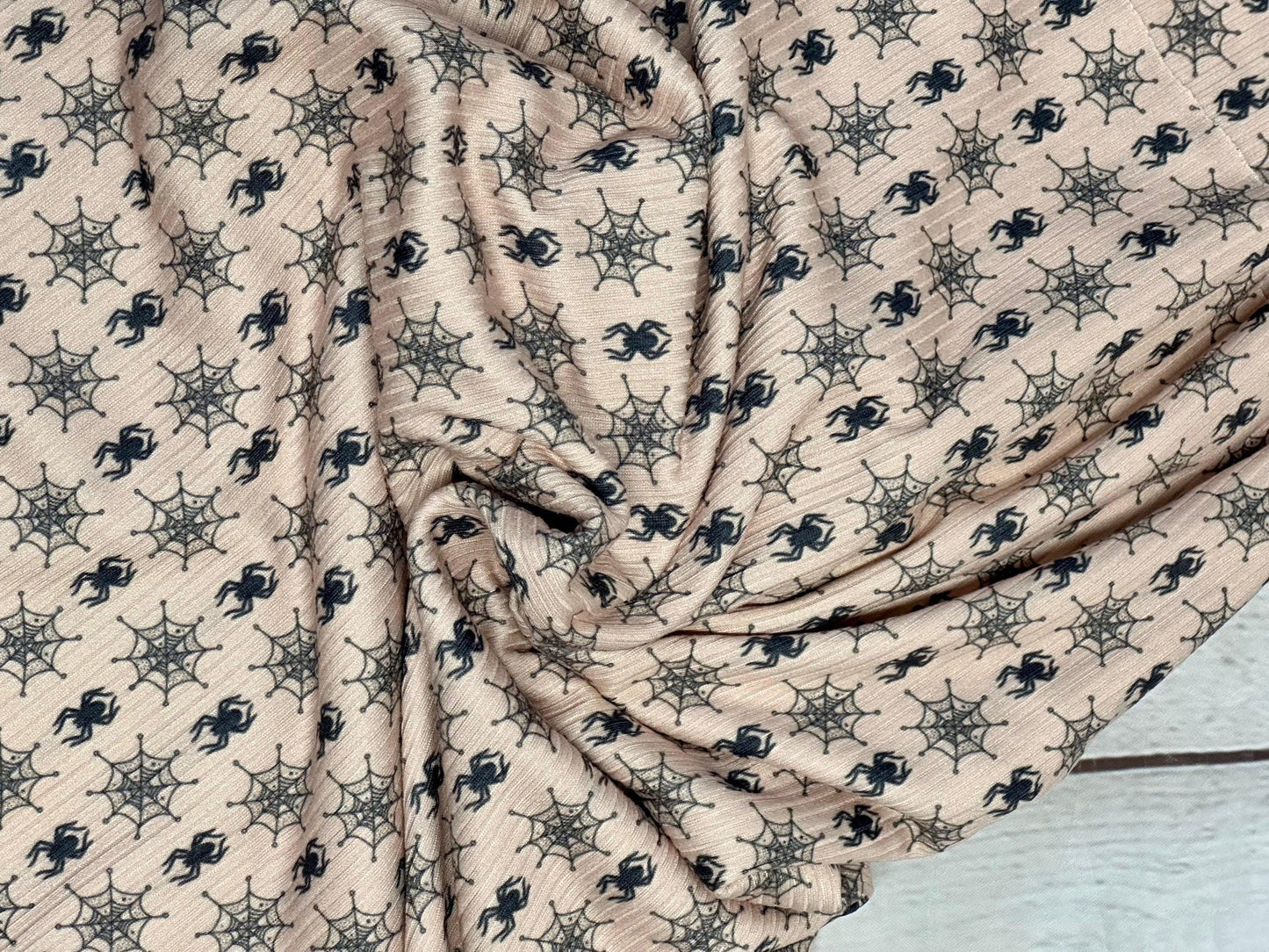 DBP 4x2 Rib Knit Halloween Spooky Print Bat Spider Web Double Brushed Polyester Spandex Floral Fabric By The Yard