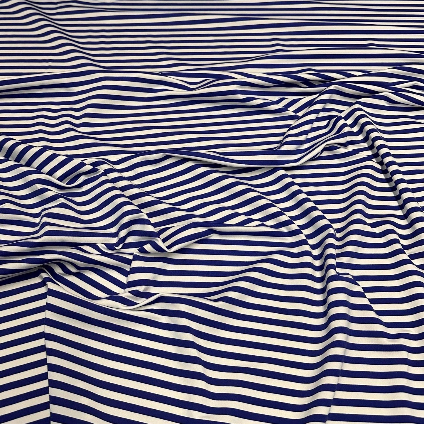 4 Way Stretch Print Nylon Spandex Fabric By The Yard Tricot Swim Wear Bikini Active Wear 1/4 Inch Classic Stripe Royal Blue White