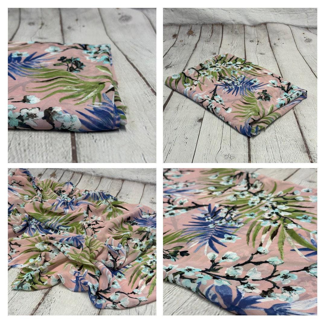 Polyester Chiffon Woven Print Fabric By The Yard Mauve Blossom Leaf Flower Summer Floral Print Summer Flowy Dress