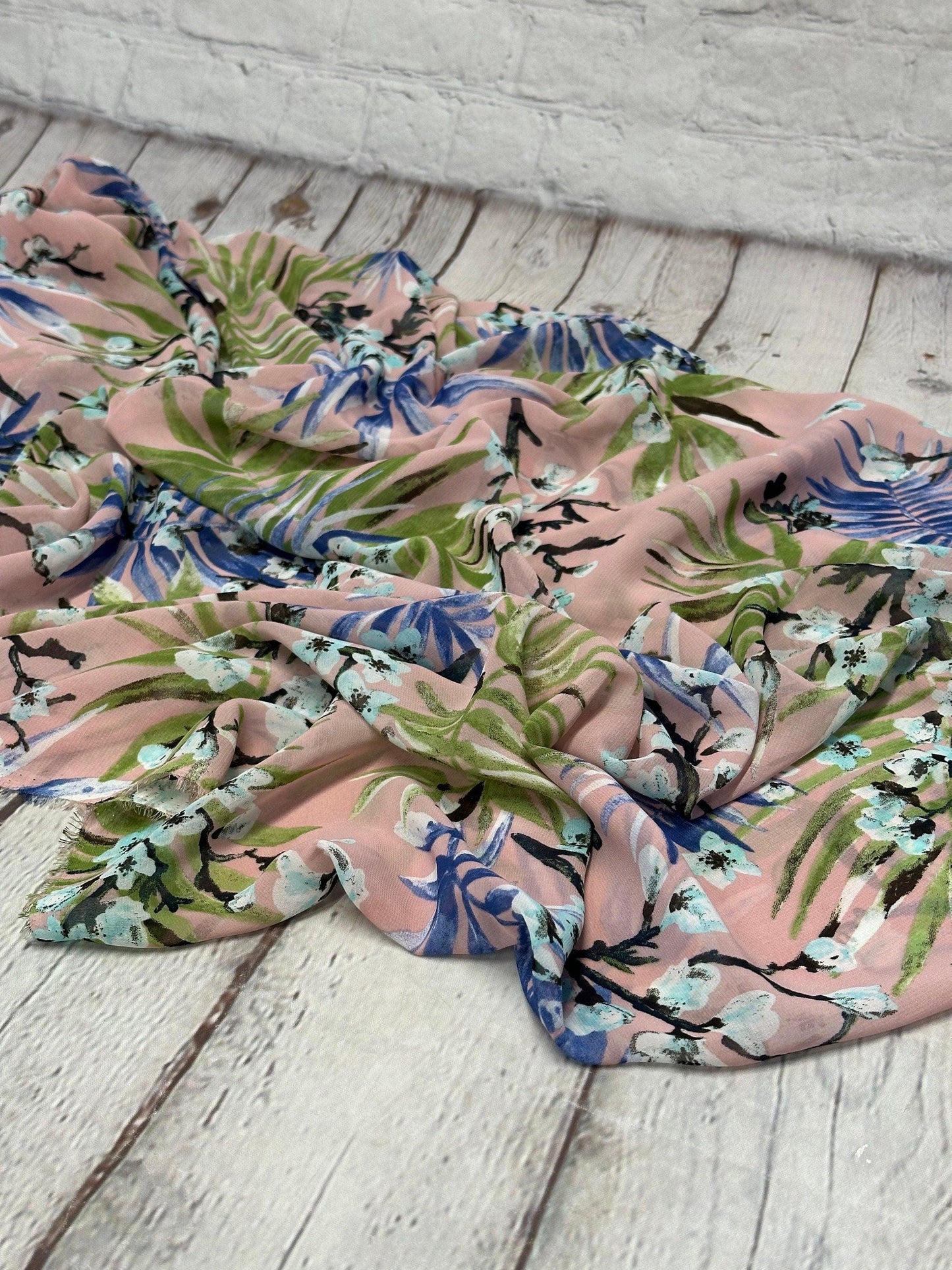 Polyester Chiffon Woven Print Fabric By The Yard Mauve Blossom Leaf Flower Summer Floral Print Summer Flowy Dress