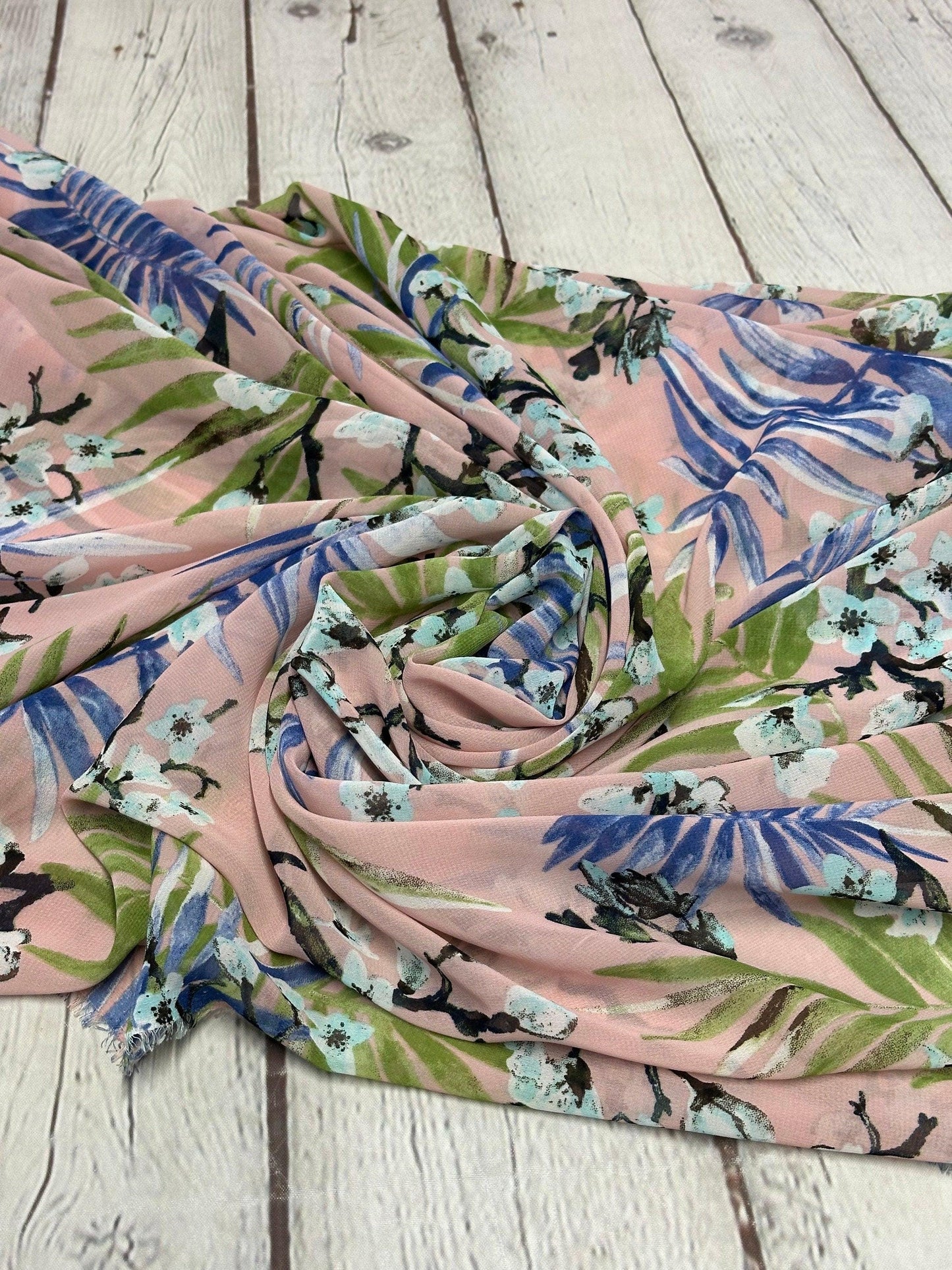 Polyester Chiffon Woven Print Fabric By The Yard Mauve Blossom Leaf Flower Summer Floral Print Summer Flowy Dress