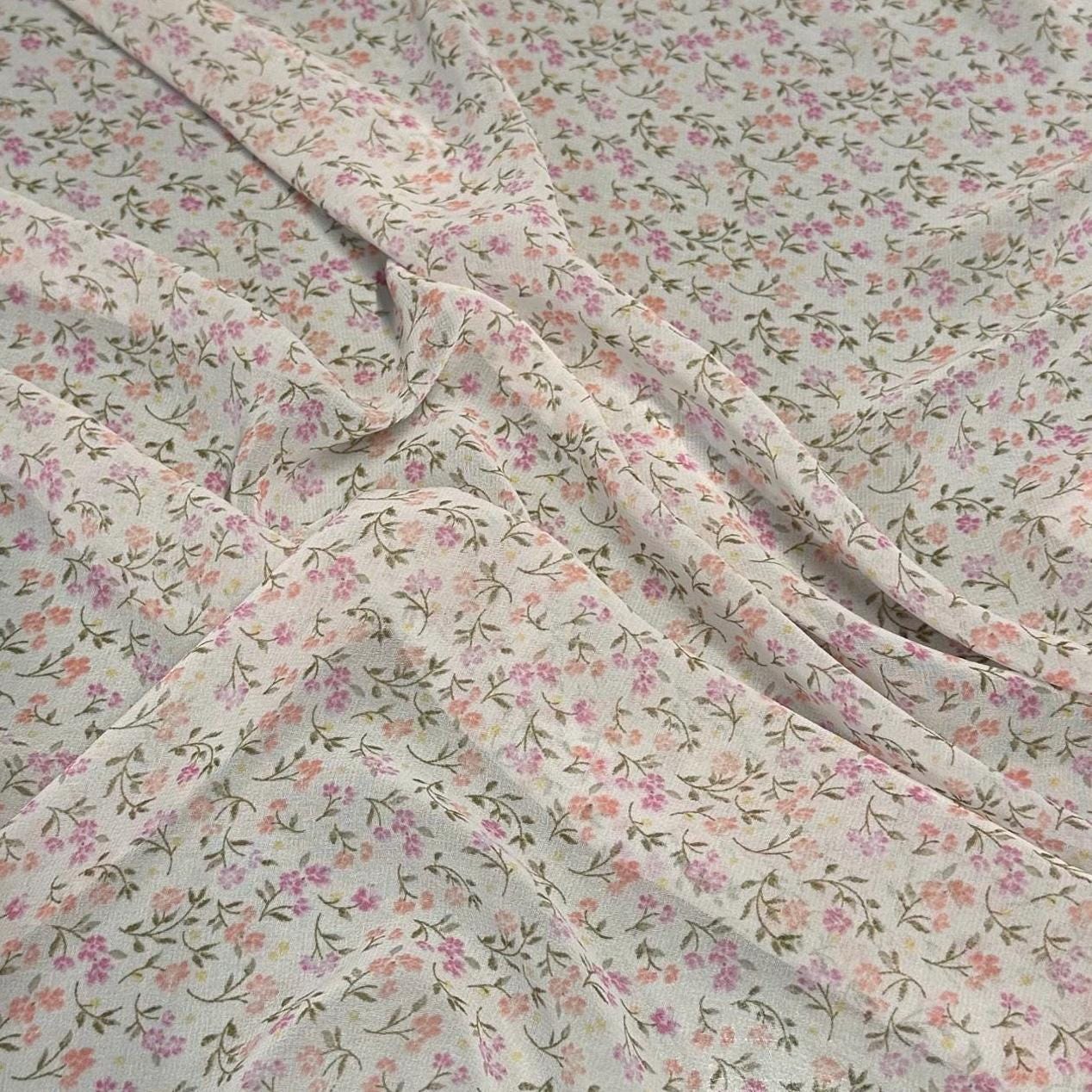 Polyester Chiffon Woven Print Fabric By The Yard Mini Multicolor Peach Flower Summer Floral Print Summer Flowy Dress