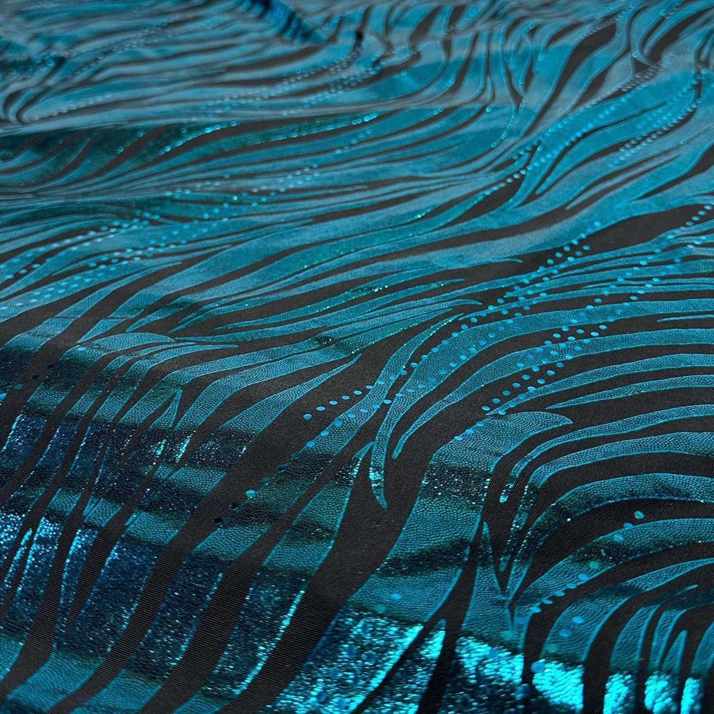 Foil Sequins Lurix Venezia 4 Way Flowy Polyester Spandex Knit Fabric By The Yard Dresses, Skirts, Swim Wear, Dance Wear Animal Zebra Print