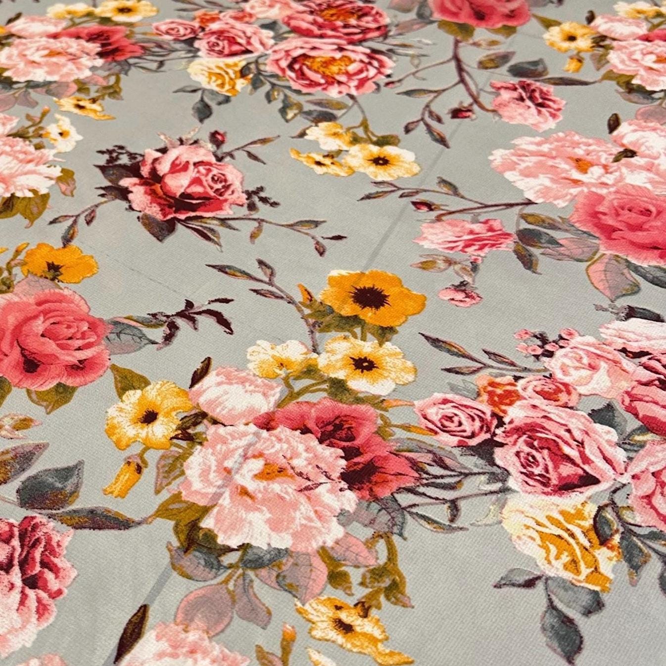 Polyester Chiffon Woven Print Fabric By The Yard Silver Flower Summer Floral Print Summer Flowy Dress
