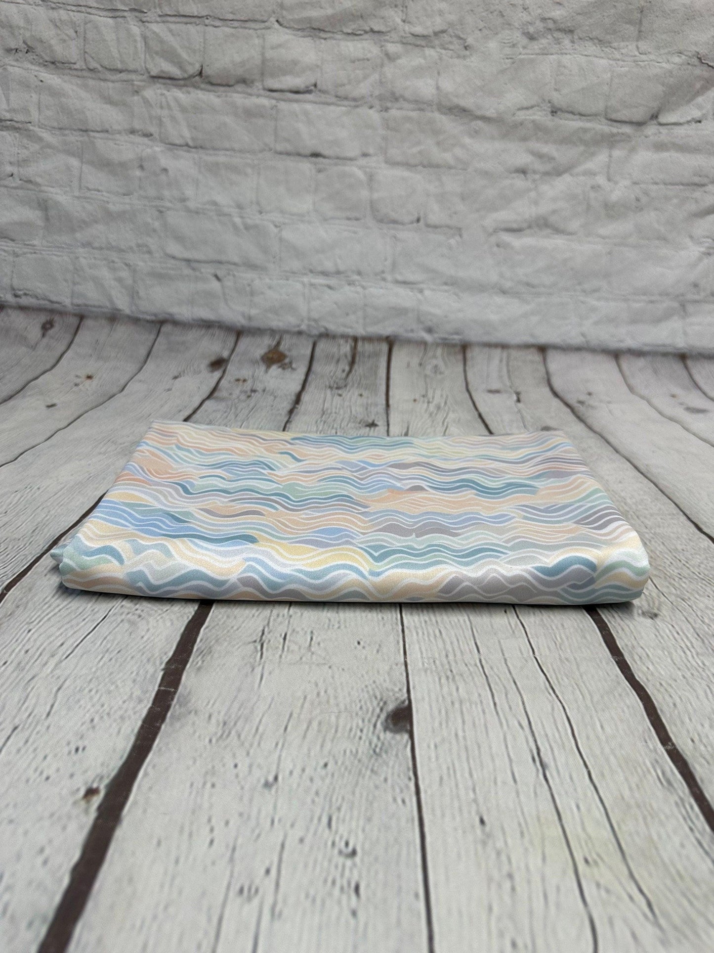 4 Way Stretch Print Spandex Fabric By The Yard Tricot Swim Wear Bikini Pastel Multi Mini Hazy Wave Water 280 GSM
