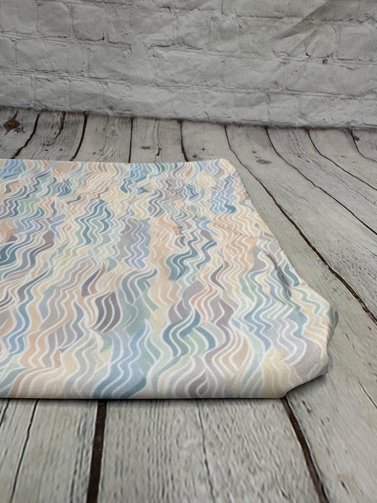 4 Way Stretch Print Spandex Fabric By The Yard Tricot Swim Wear Bikini Pastel Multi Mini Hazy Wave Water 280 GSM